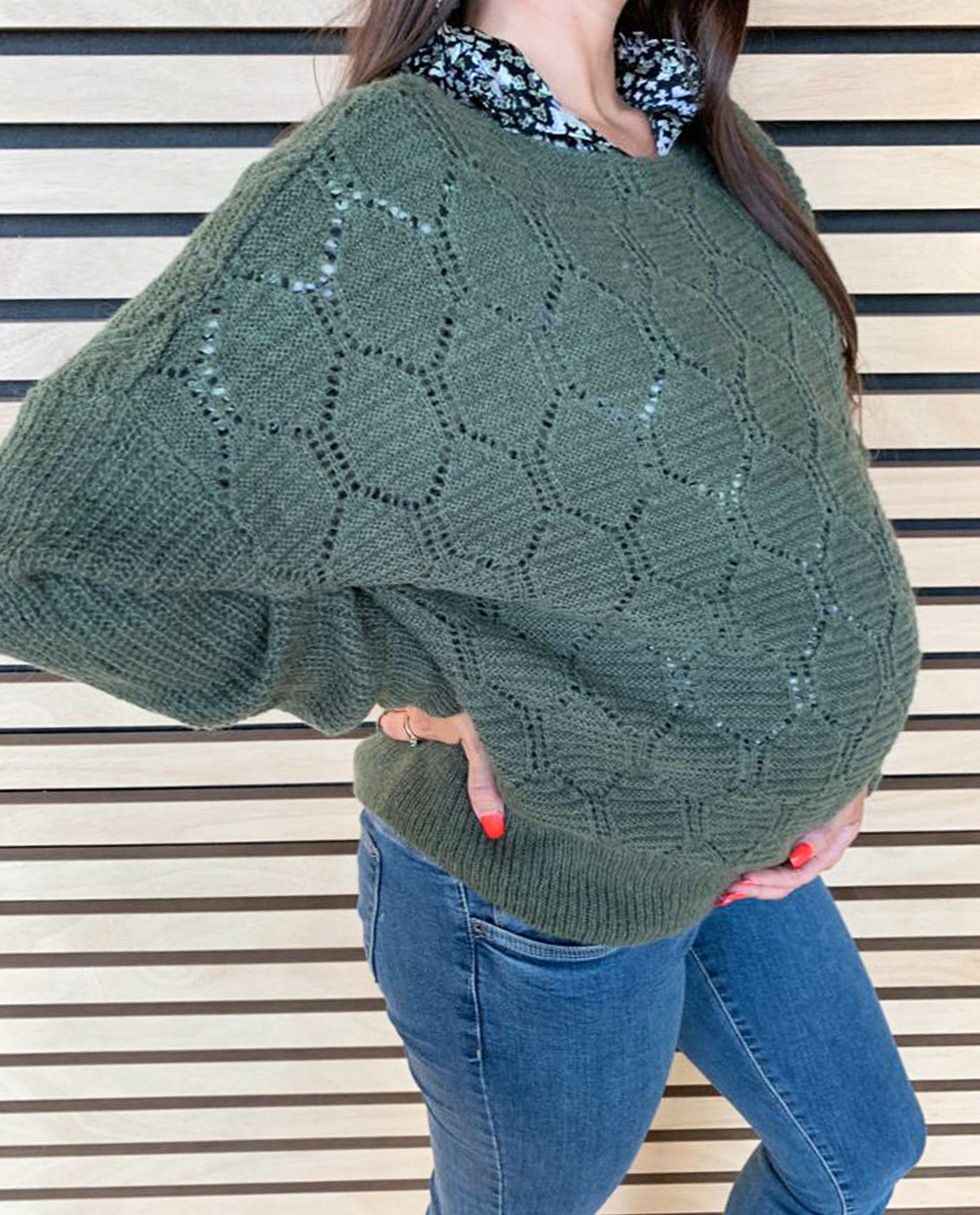 Pull kaki à motif ajouré JoliRonde - grossesse - Joli Ronde