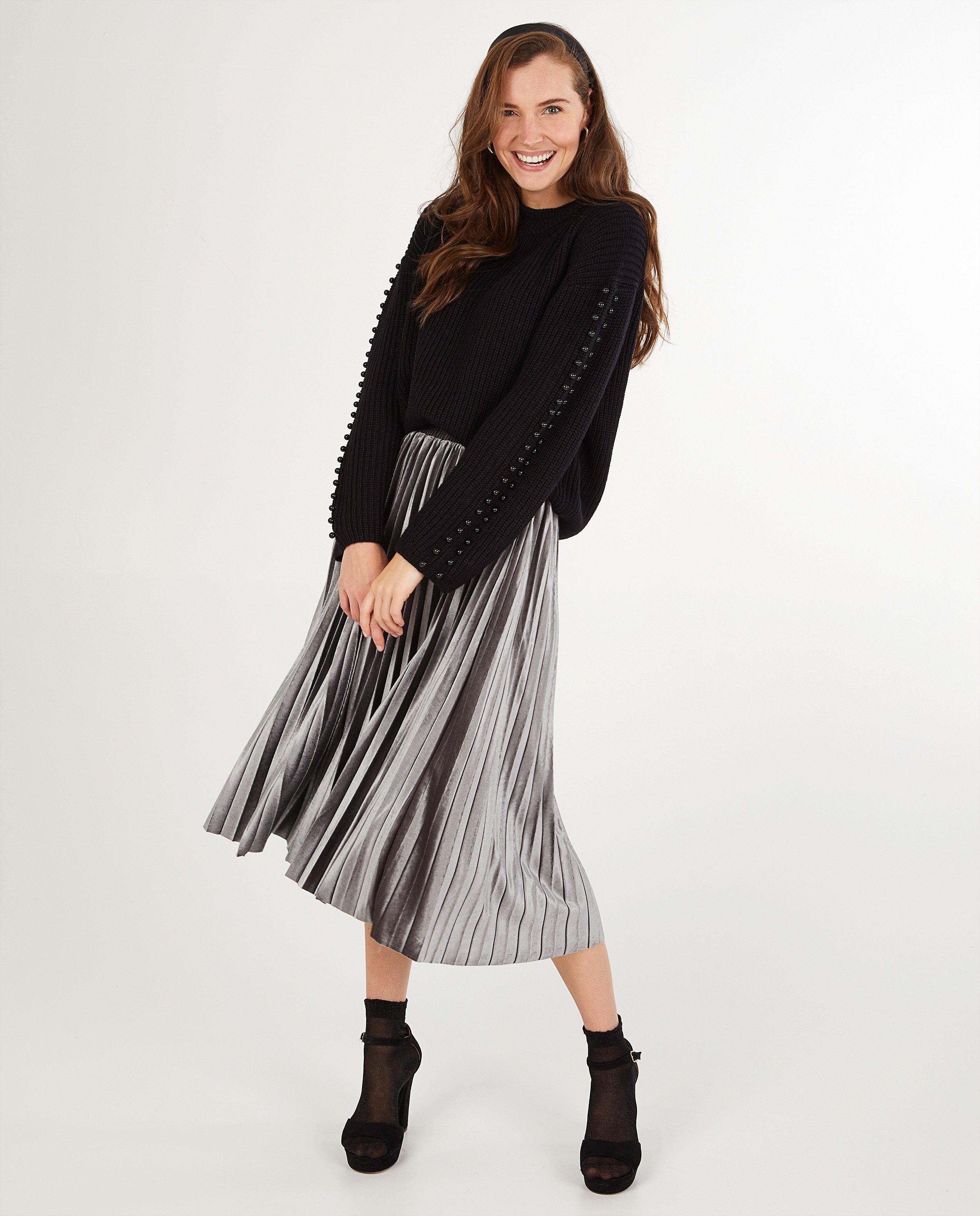 Jupe pliss&eacute;e argent&eacute;e Sora - D&eacute;tails du produit - gris clair - image num&eacute;ro 1