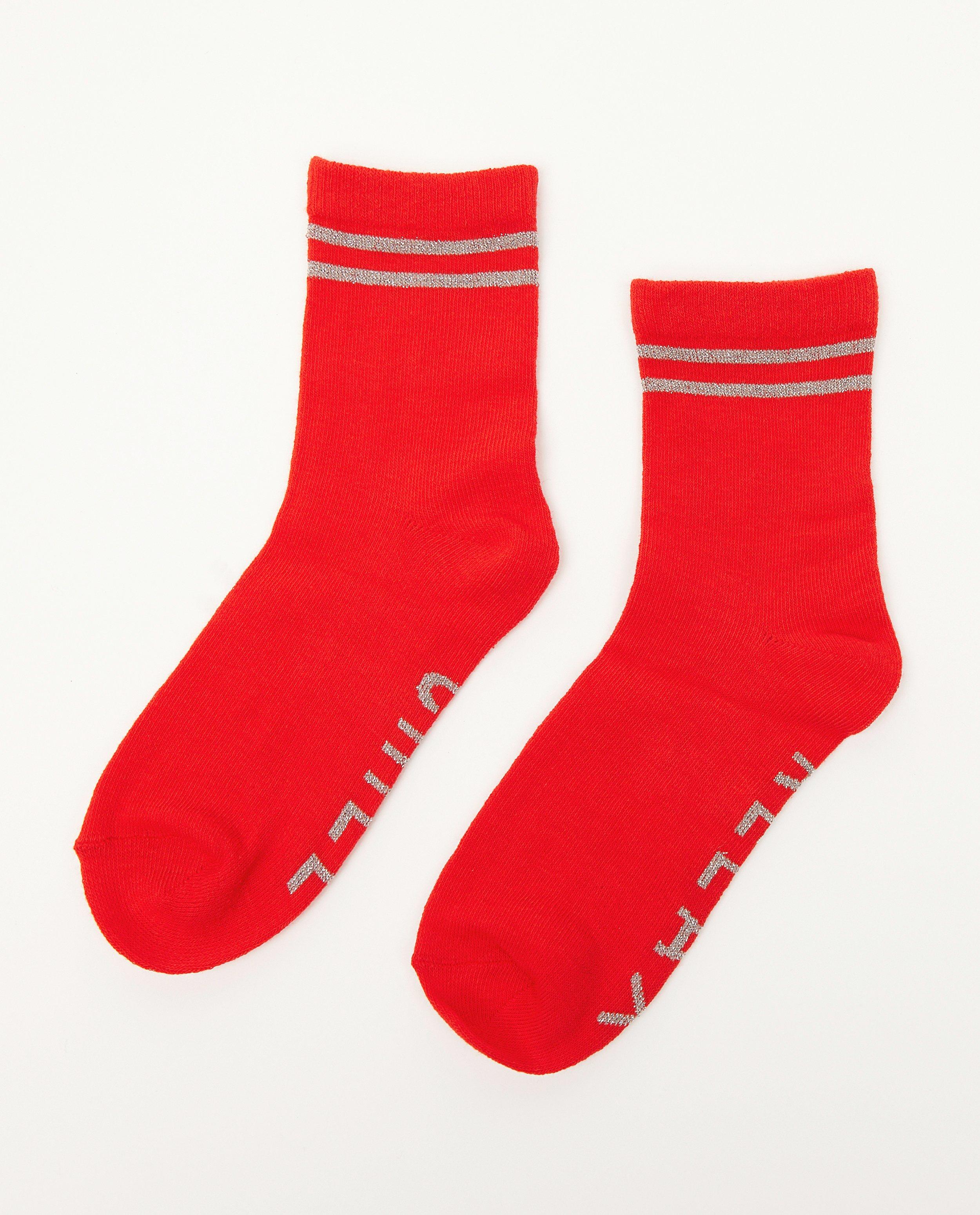 Chaussettes rouges à inscription - fil métallisé - JBC