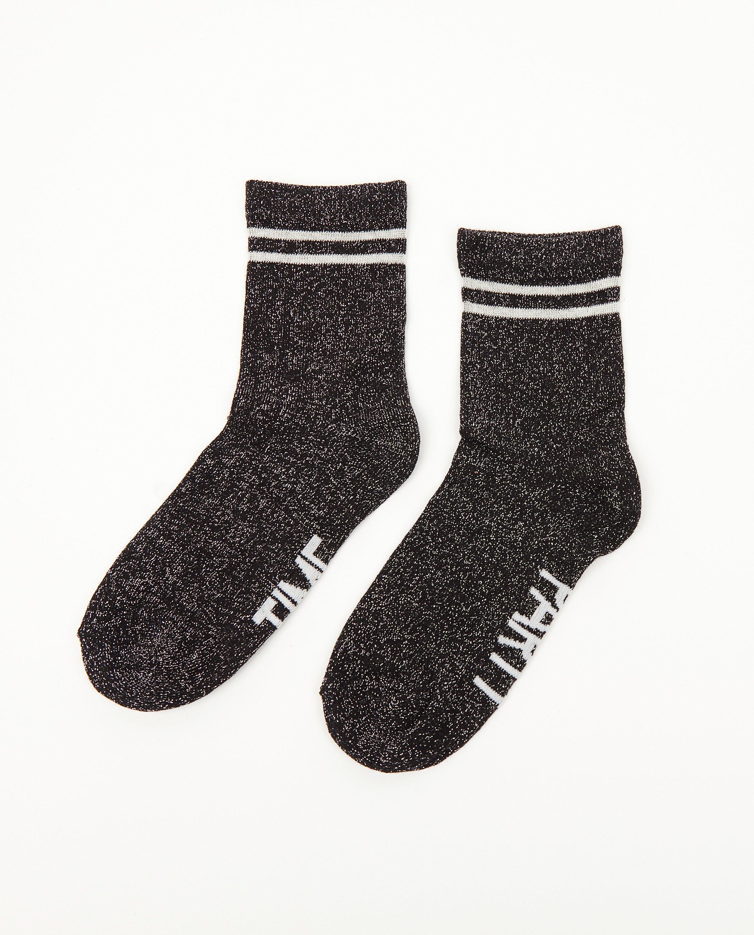 Chaussettes noires, fil métallisé - et inscription - JBC