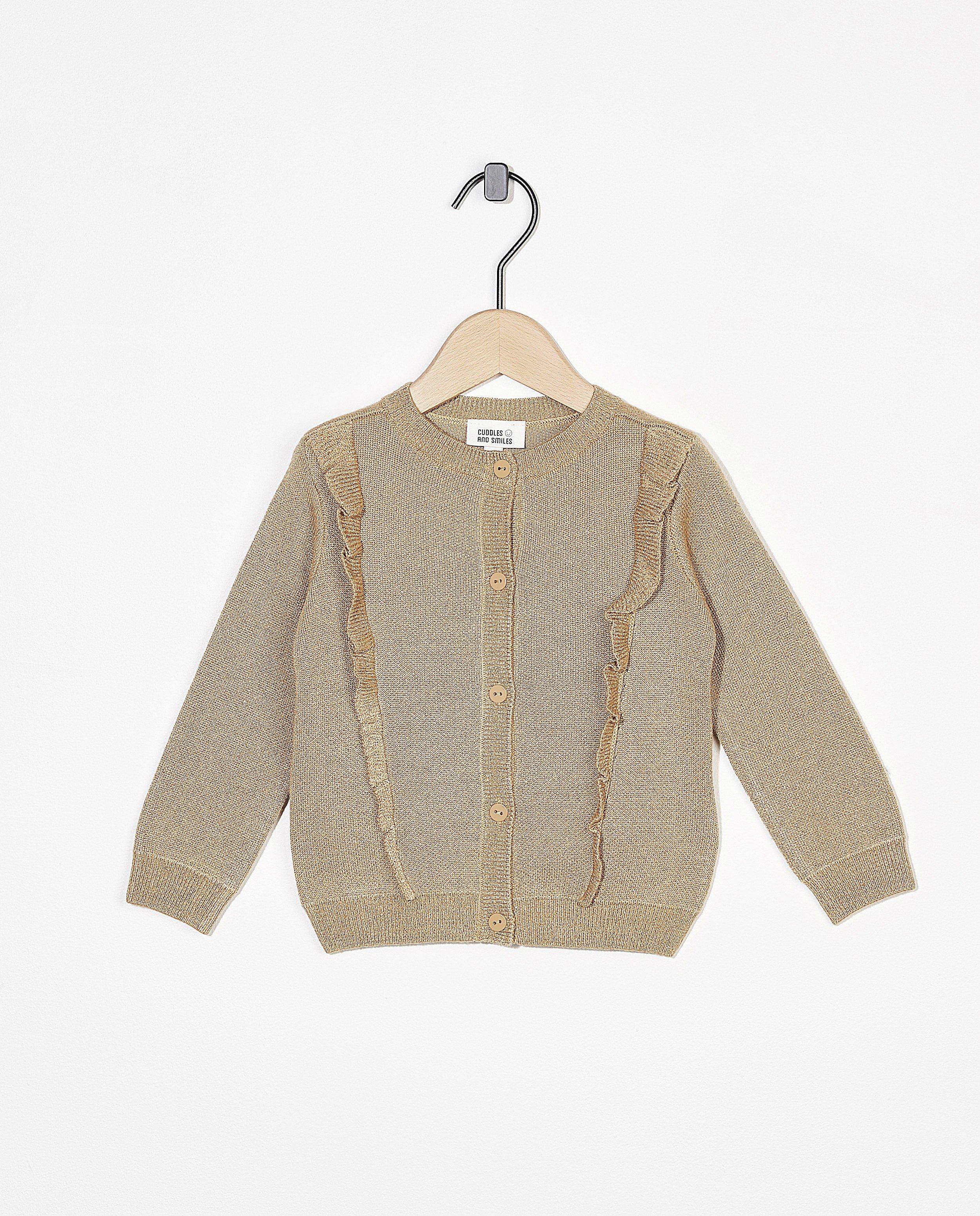 Cardigan doré avec des ruches - fil métallisé - Cuddles and Smiles