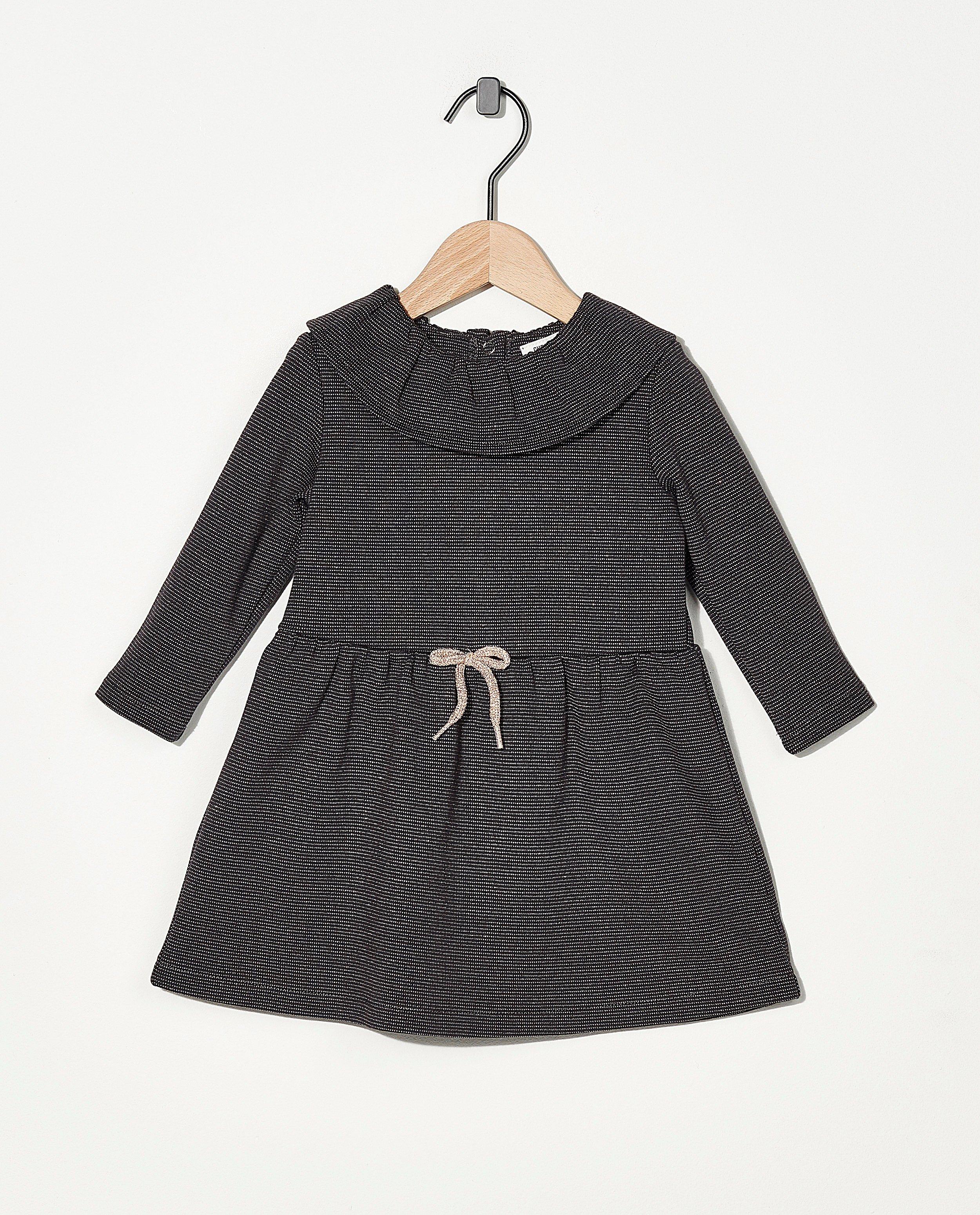 Robe gris foncé avec fil métallisé - imprimé intégral - Cuddles and Smiles