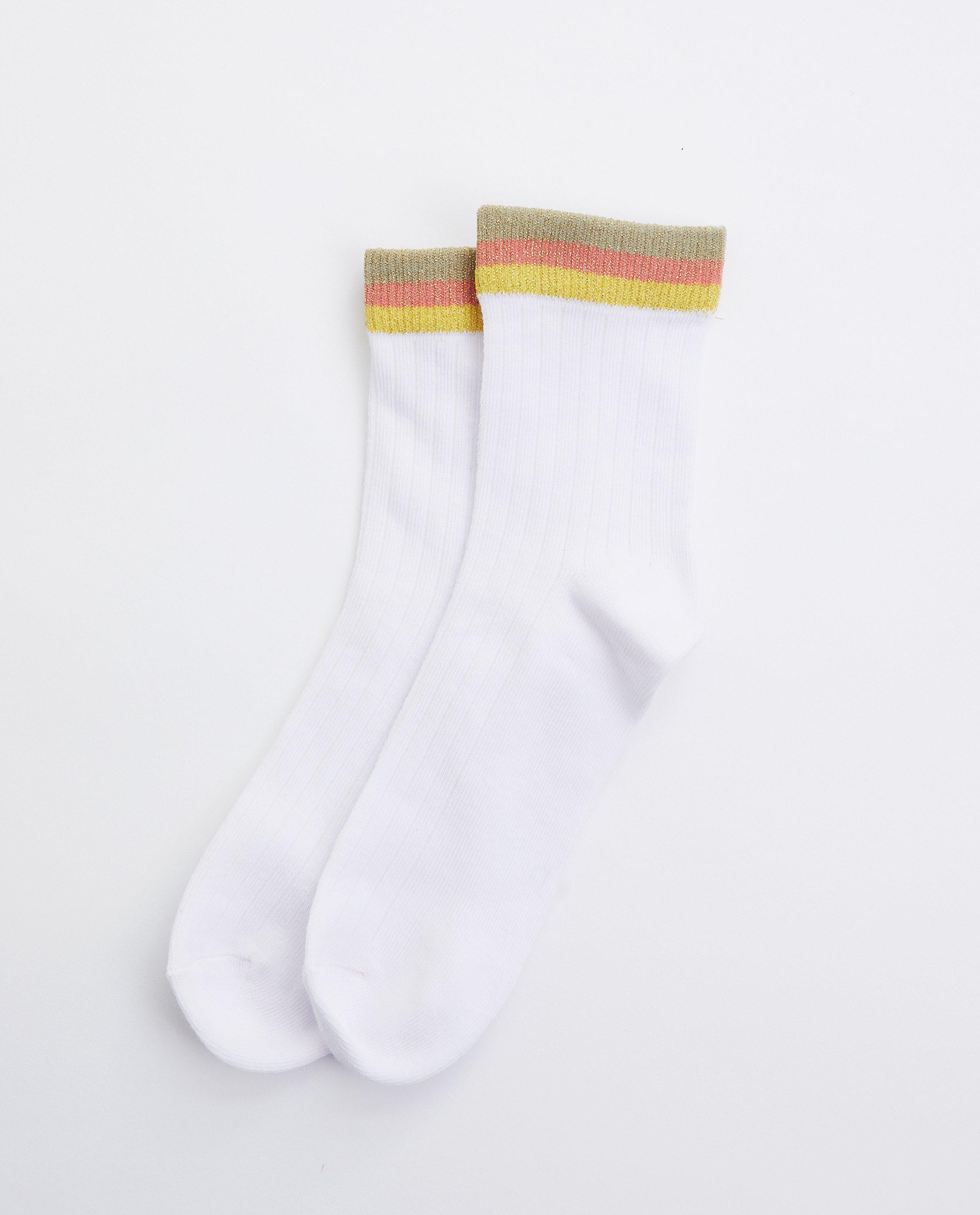 Chaussettes blanches à bord rayé - avec fil métallisé - JBC