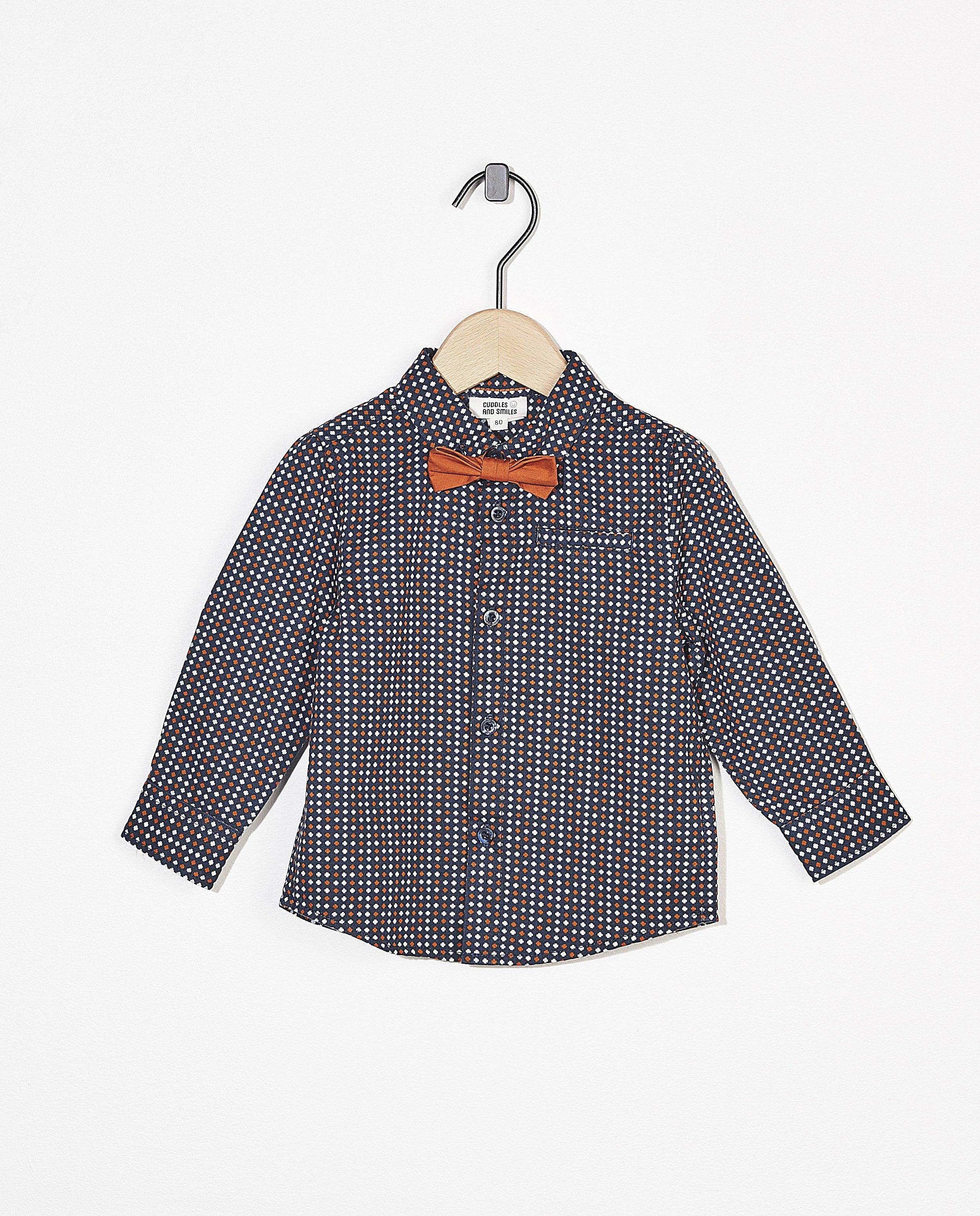 Chemise bleue à imprimé - avec un nœud - Cuddles and Smiles