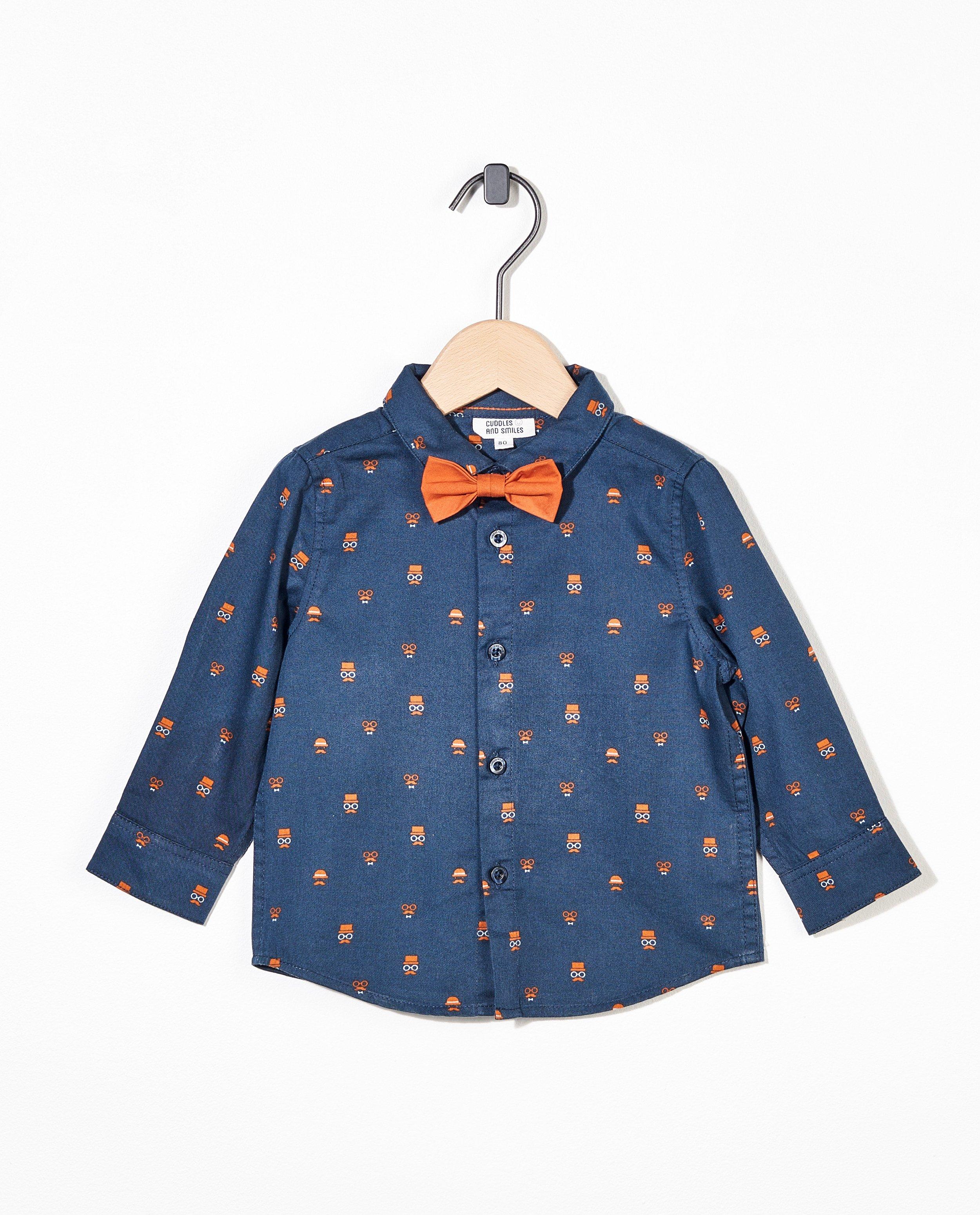 Chemise bleue avec un nœud - imprimé intégral - Cuddles and Smiles