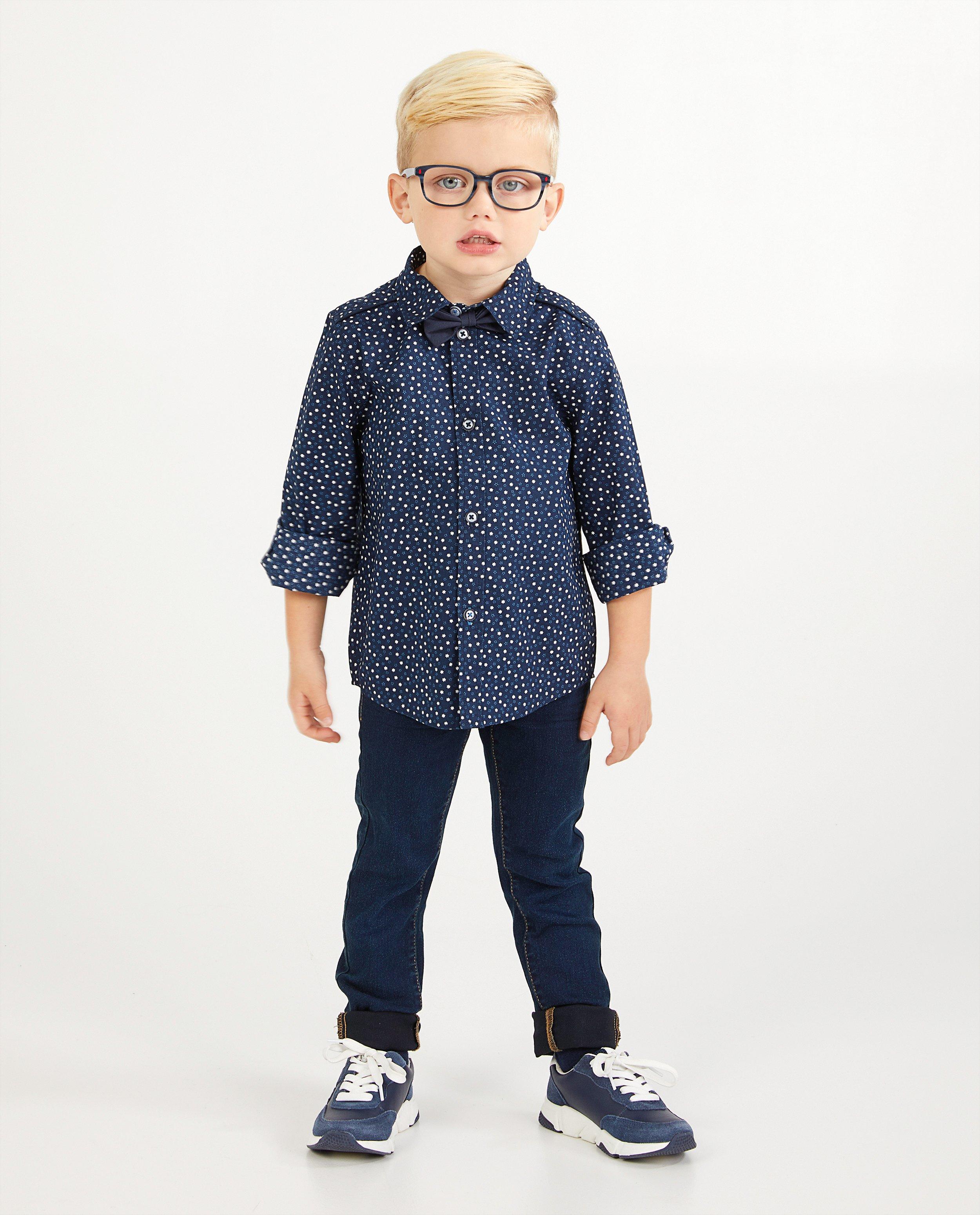Blauw hemd met print, 2-7 jaar - twinning - Kidz Nation