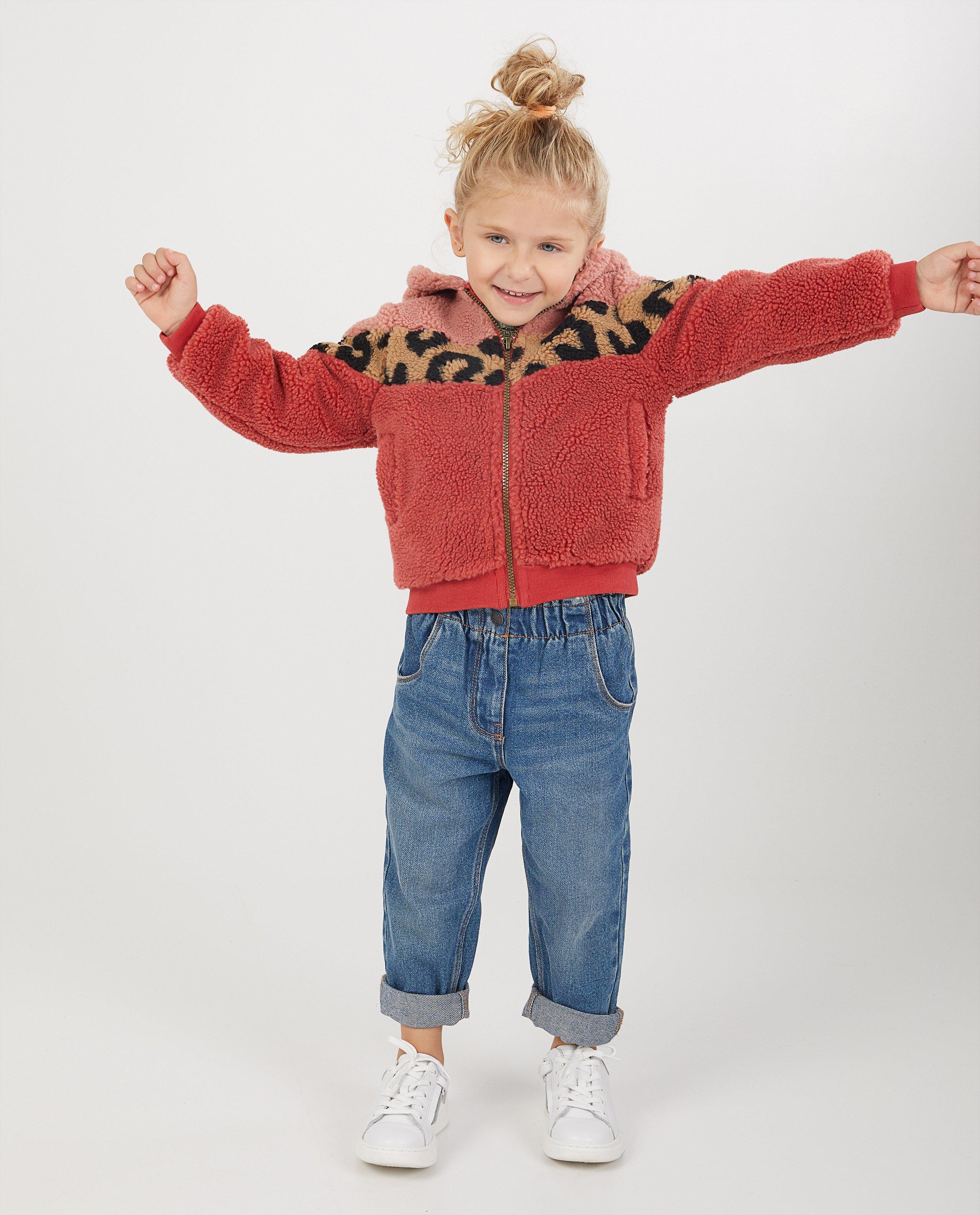 Manteau peluche rose Looxs - avec imprimé panthère - Looxs