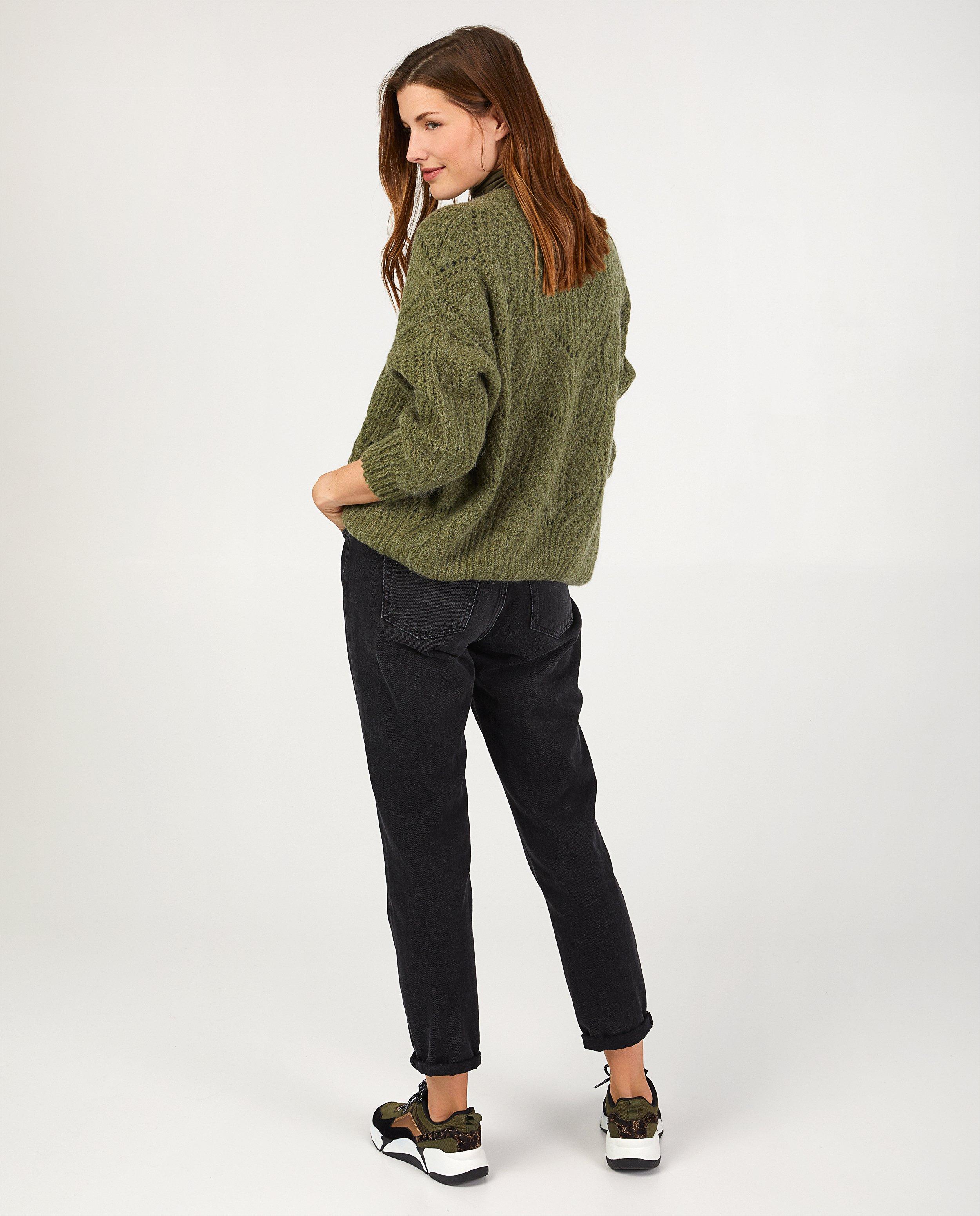 Cardigans - Donkergroen vest met ajourpatroon