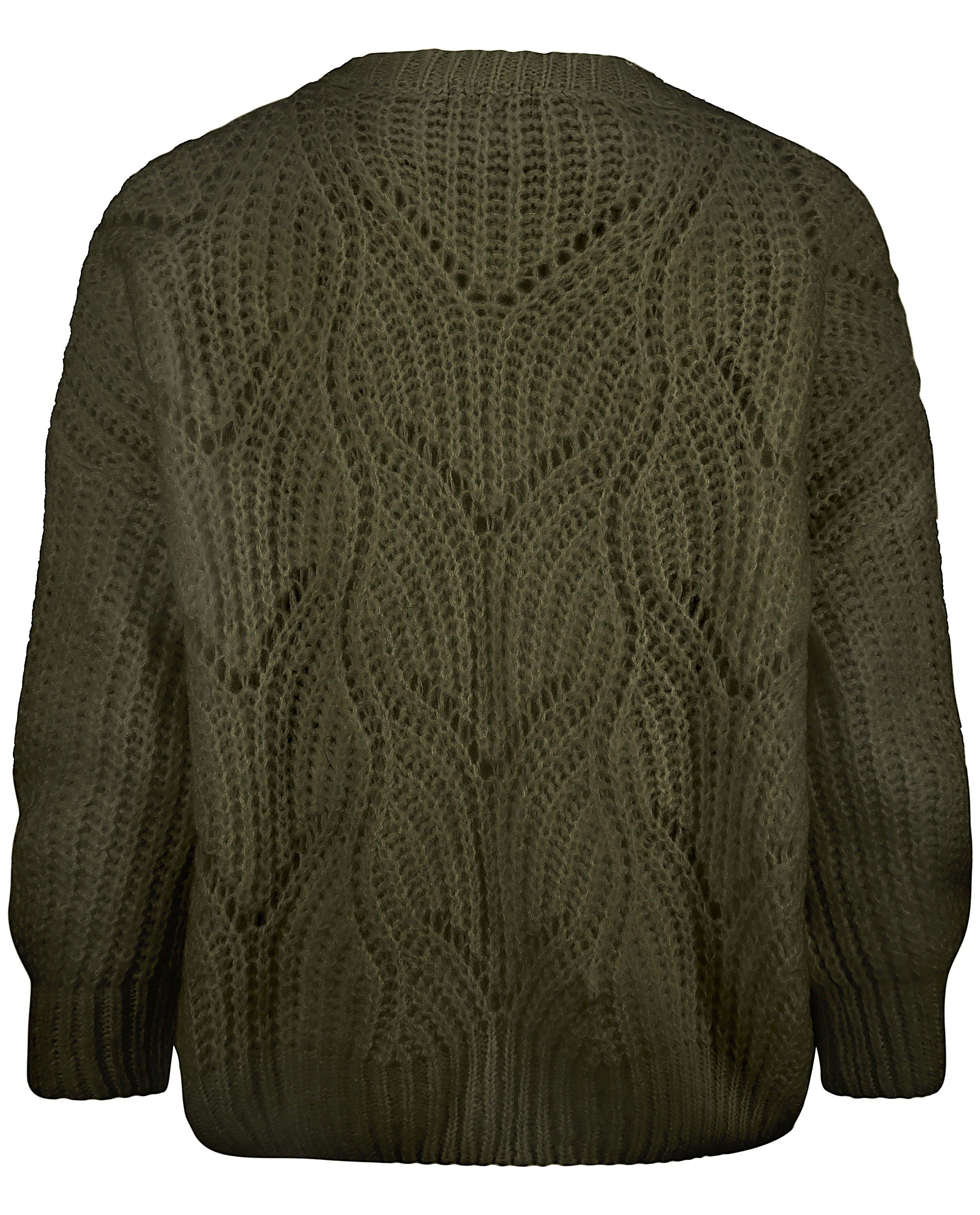 Cardigans - Donkergroen vest met ajourpatroon