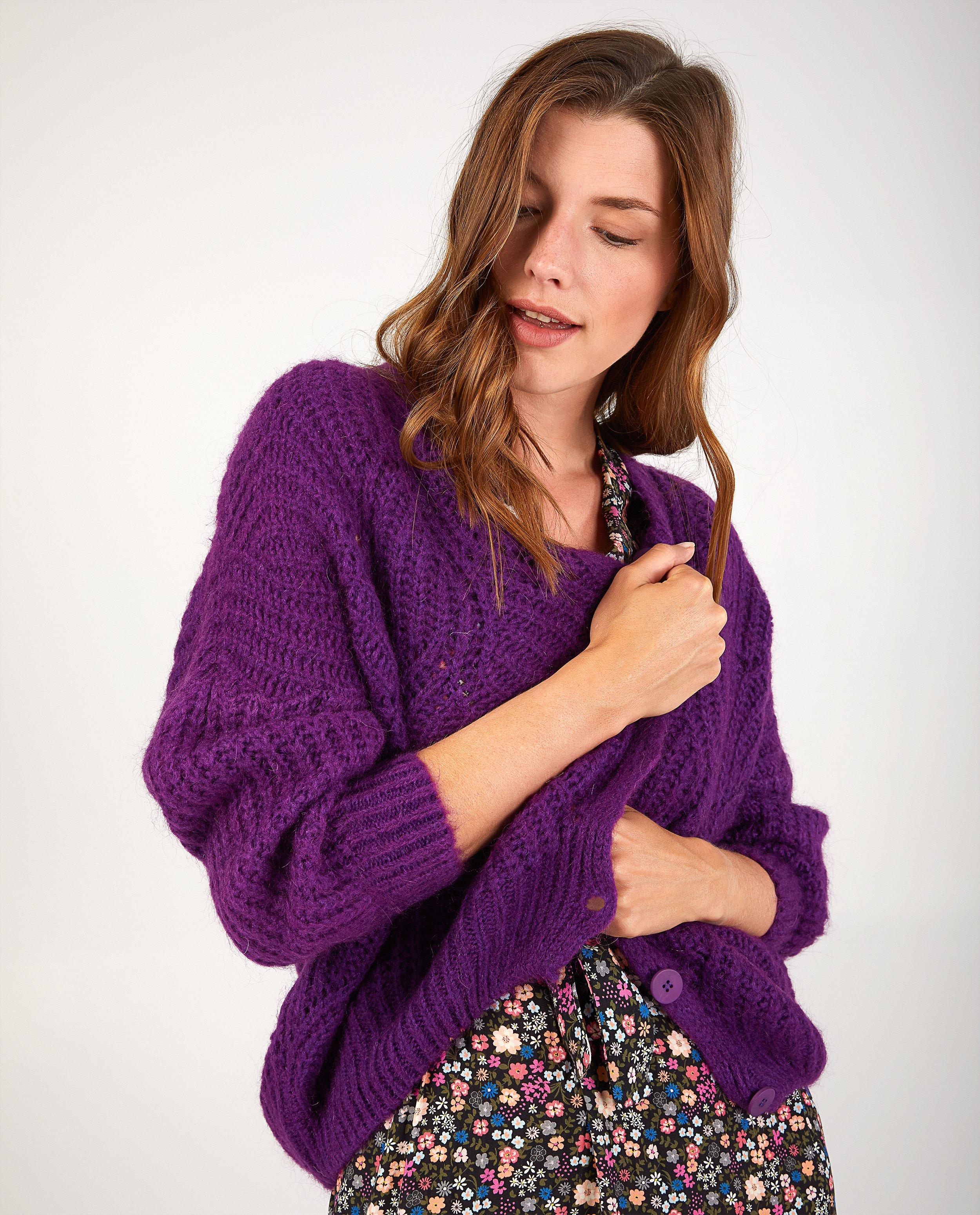 Cardigans - Paars vest met ajourpatroon