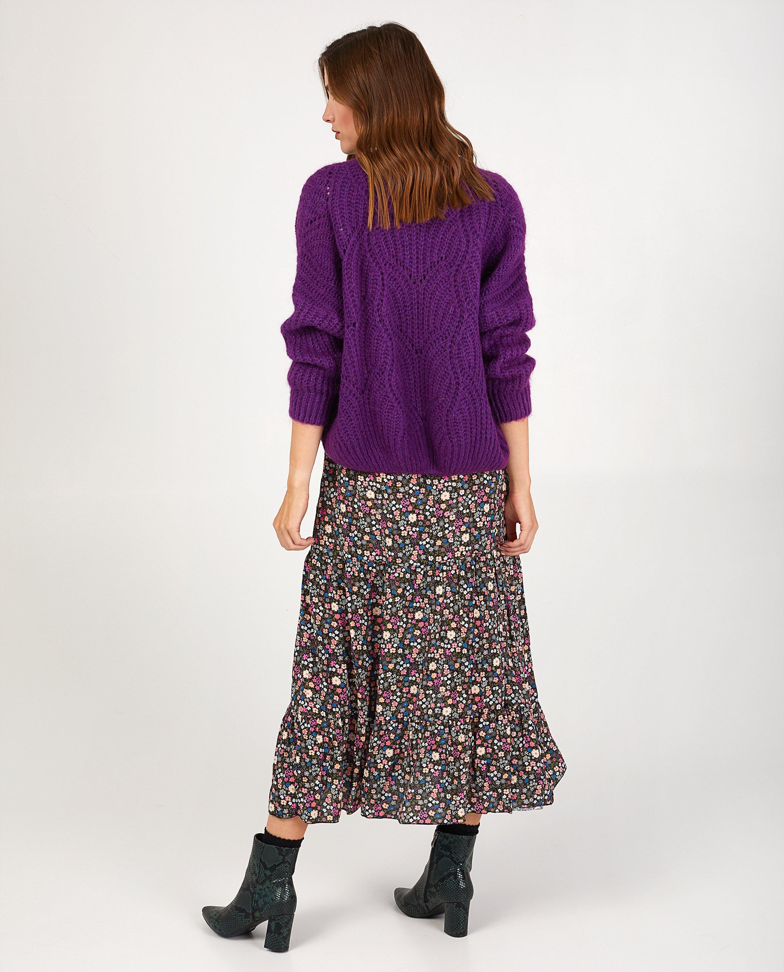 Cardigans - Paars vest met ajourpatroon