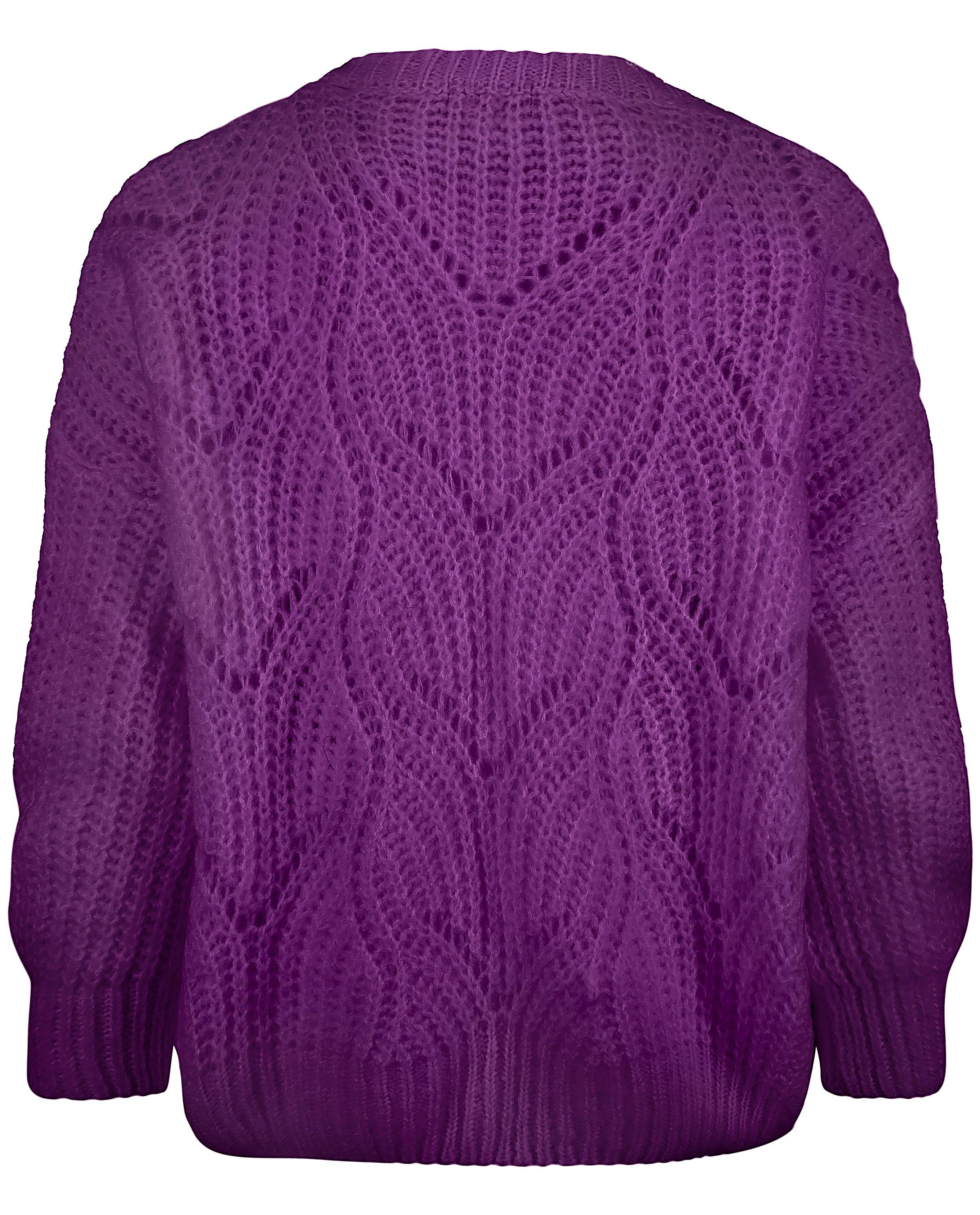 Cardigans - Paars vest met ajourpatroon