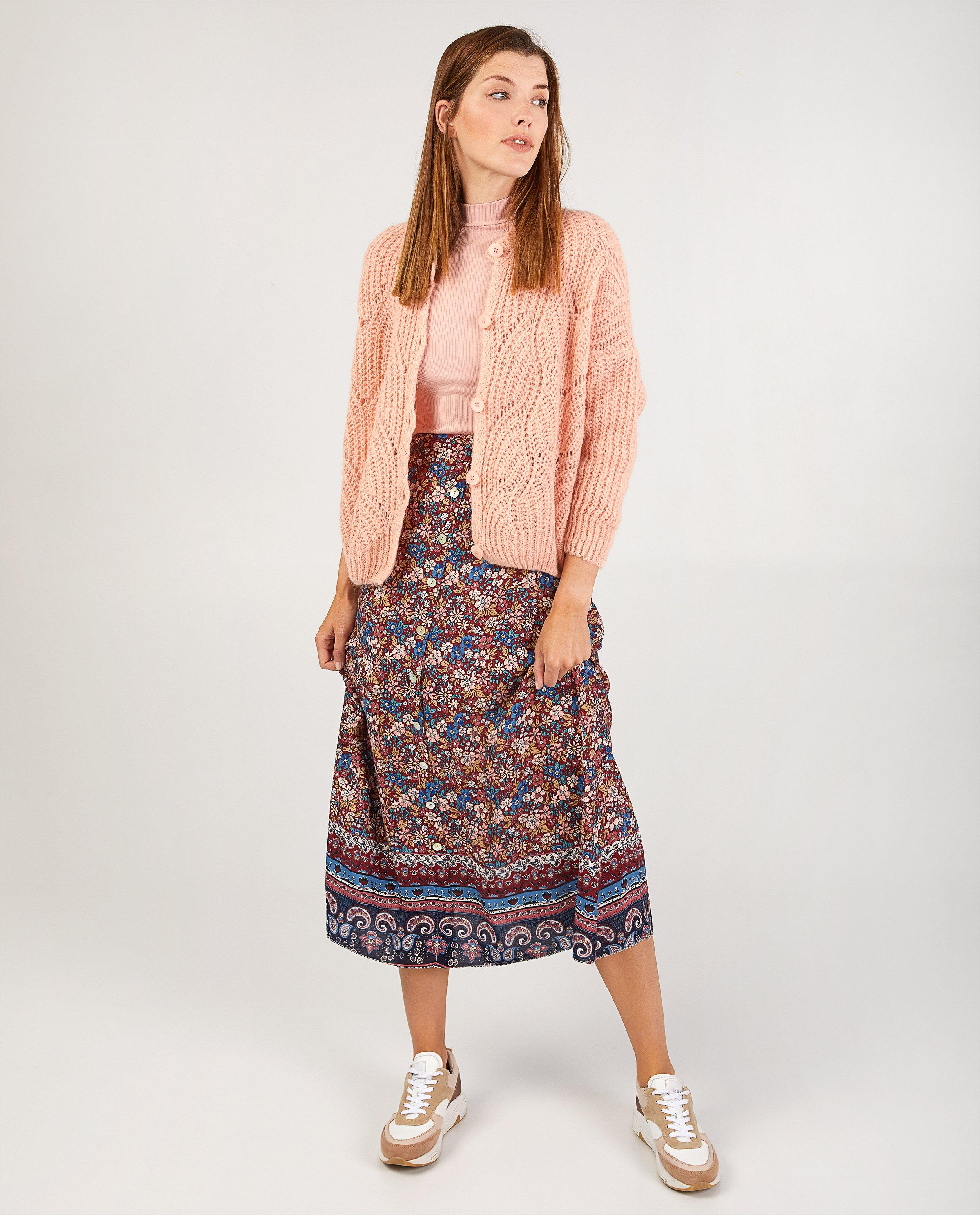 Roze vest met ajourpatroon - gebreid - Paris