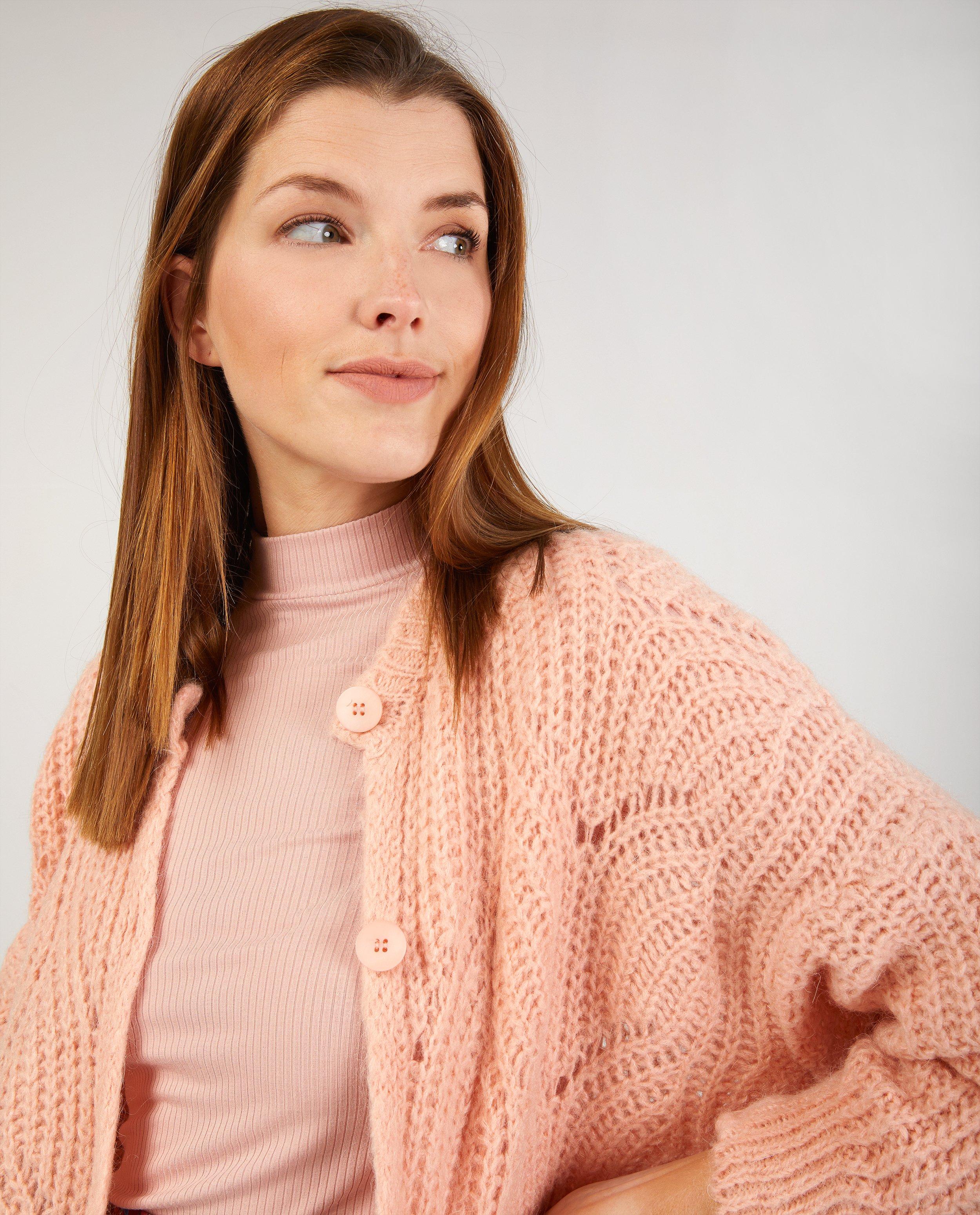 Cardigans - Roze vest met ajourpatroon