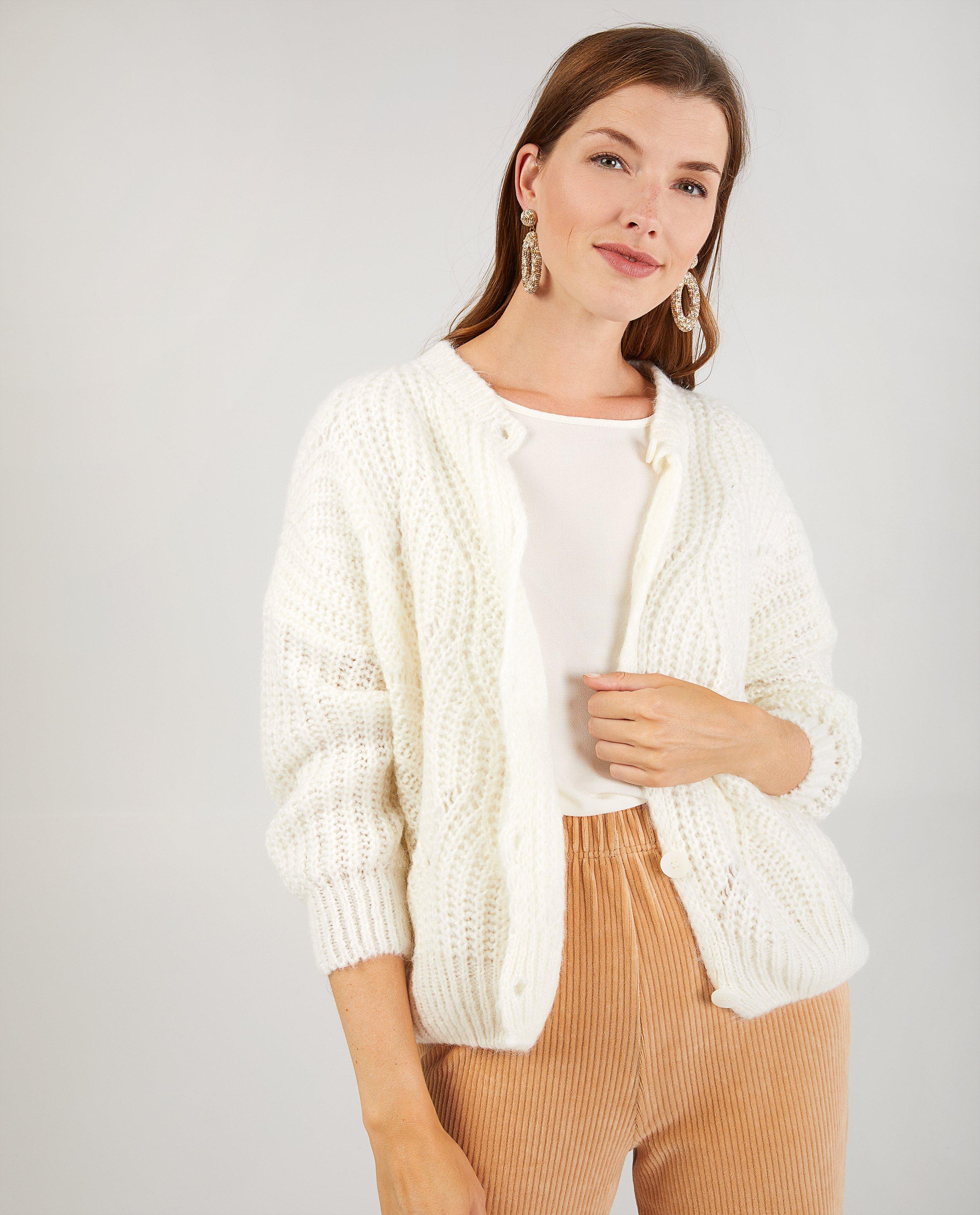 Cardigans - Wit vest met ajourpatroon
