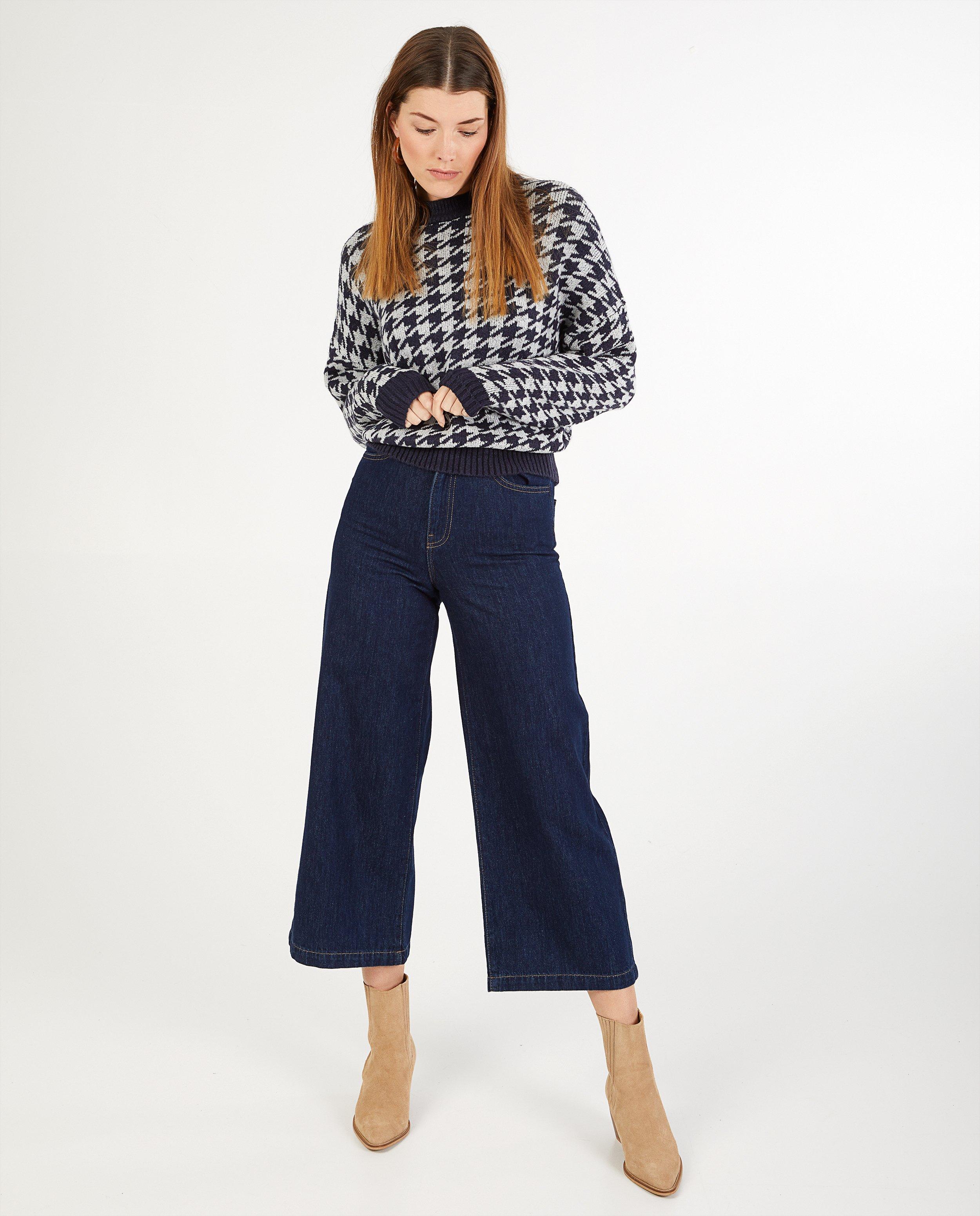 Blauwe trui met pied-de-poule Sora - allover print - Sora