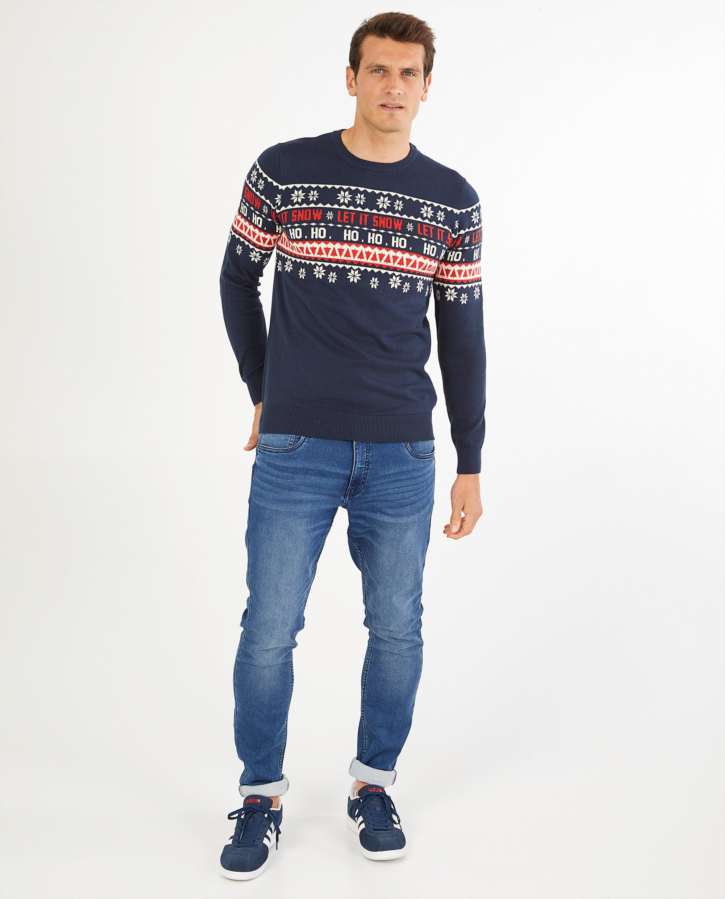 Blauwe kersttrui met print, heren - Product Detail - donkerblauw - afbeelding nummer 1