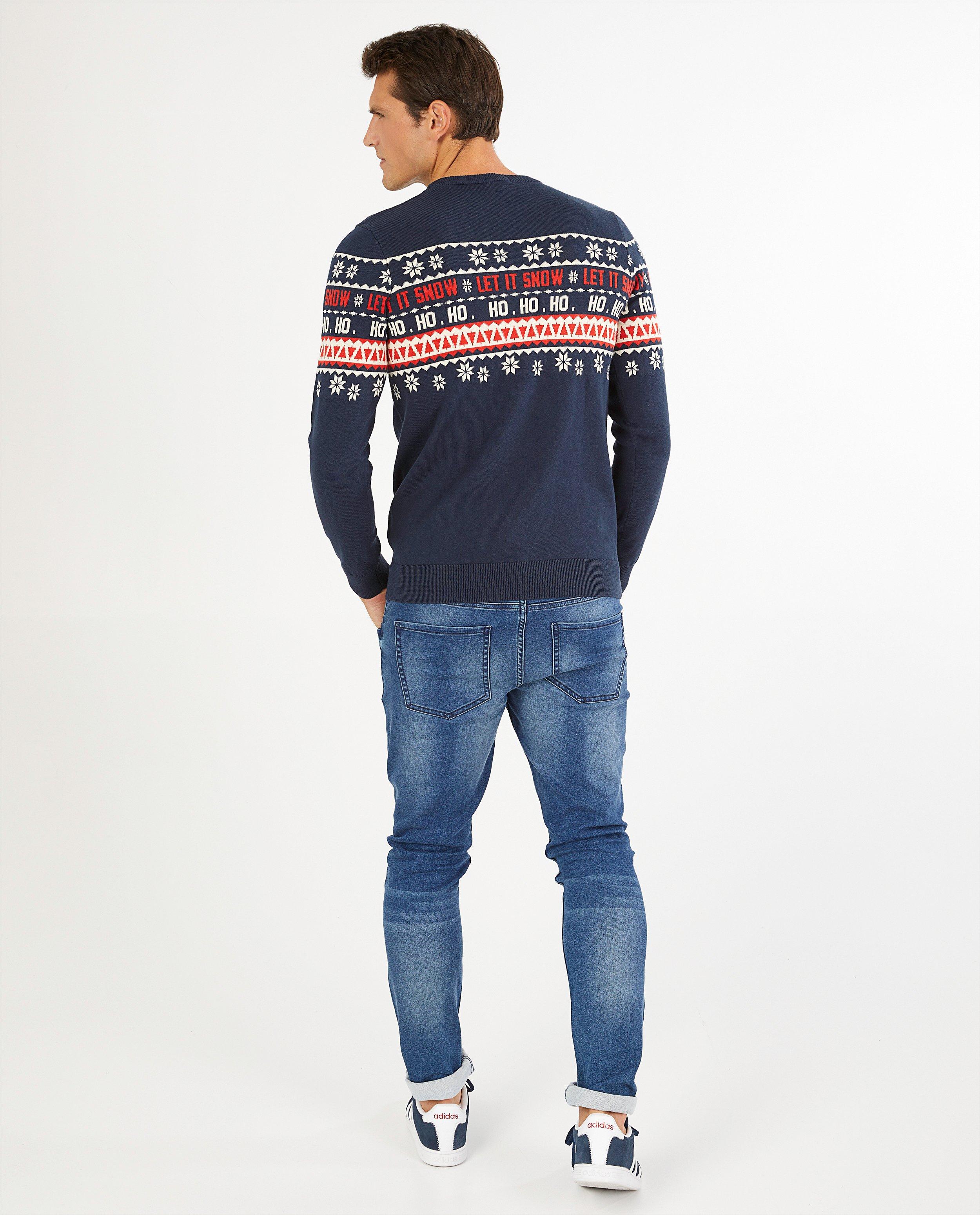 Blauwe kersttrui met print, heren - Product Detail - donkerblauw - afbeelding nummer 3