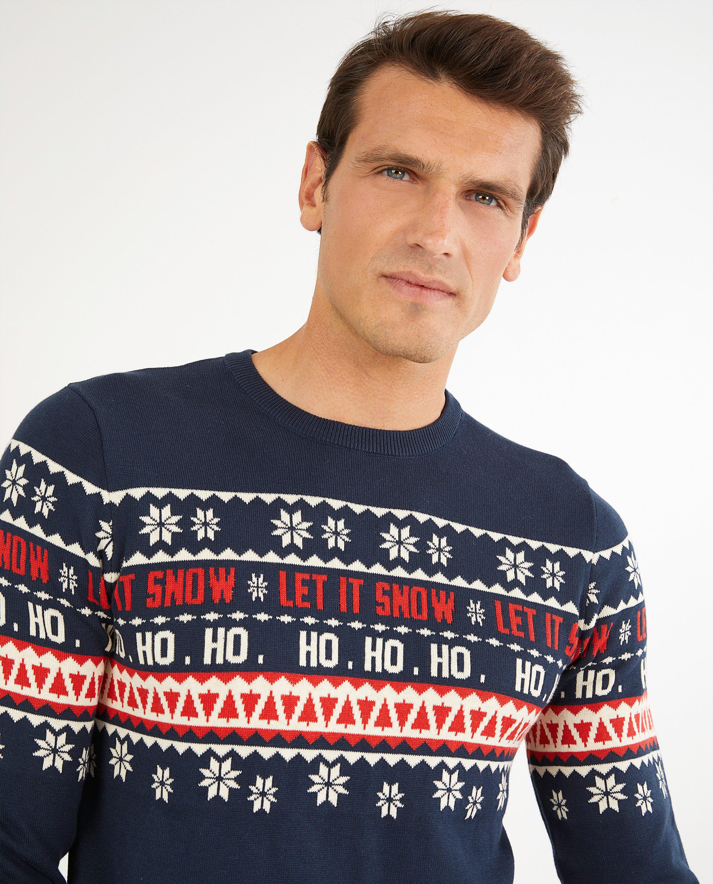 Blauwe kersttrui met print, heren - Product Detail - donkerblauw - afbeelding nummer 4