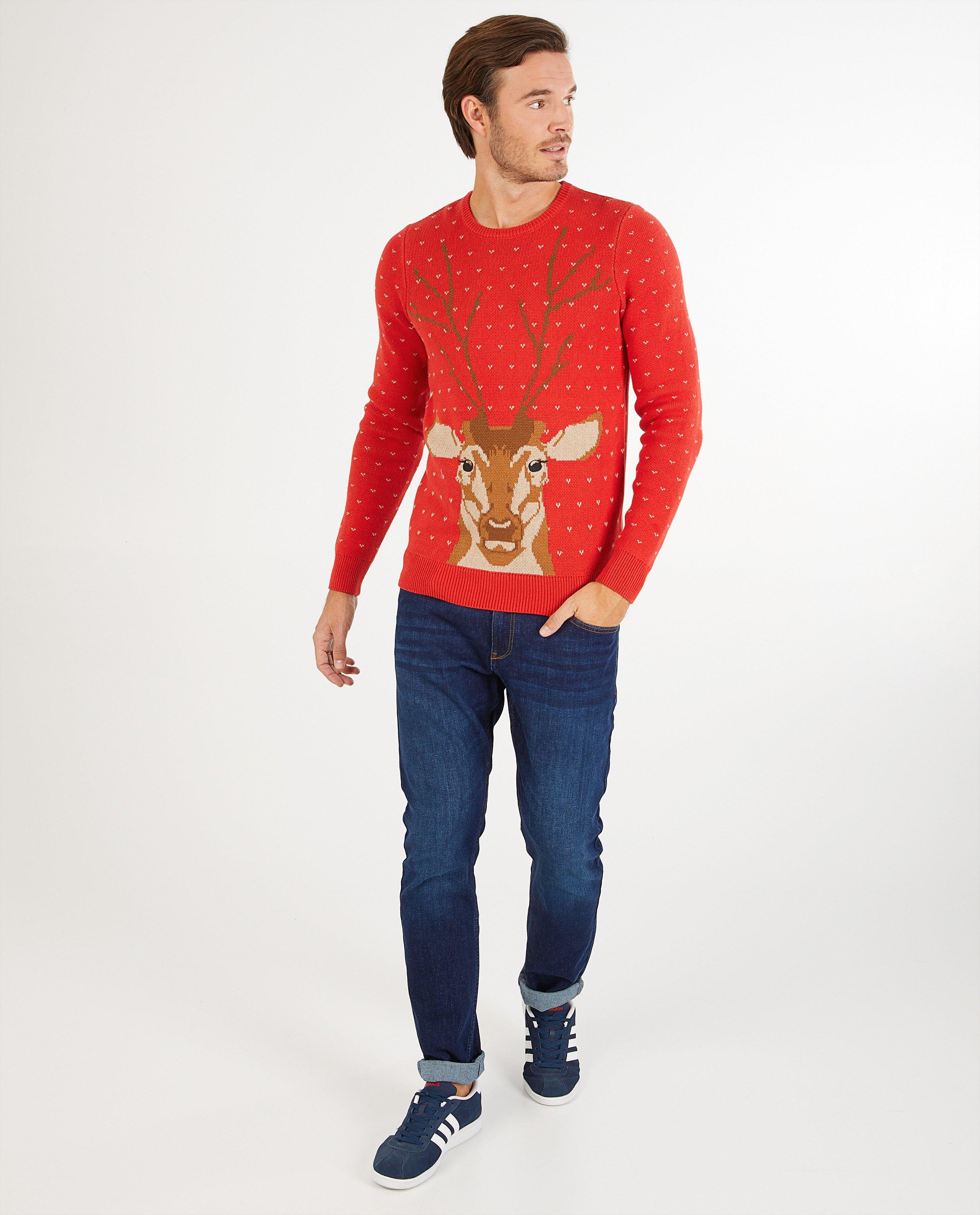 Pull de Noël rouge avec un renne, hommes - #familystoriesJBC - Familystories