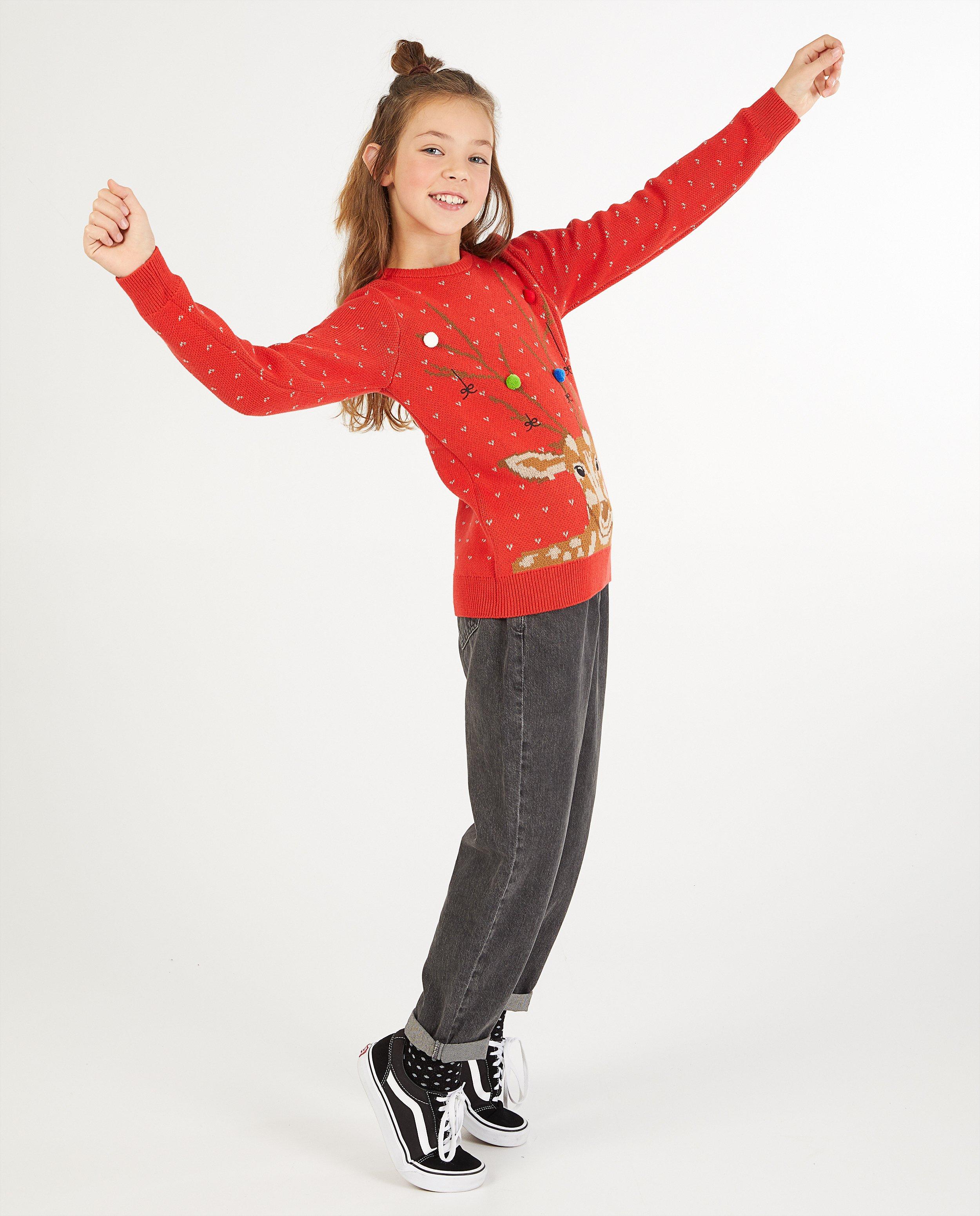 Rode kersttrui met print, 7-14 jaar - #familystoriesJBC - Familystories