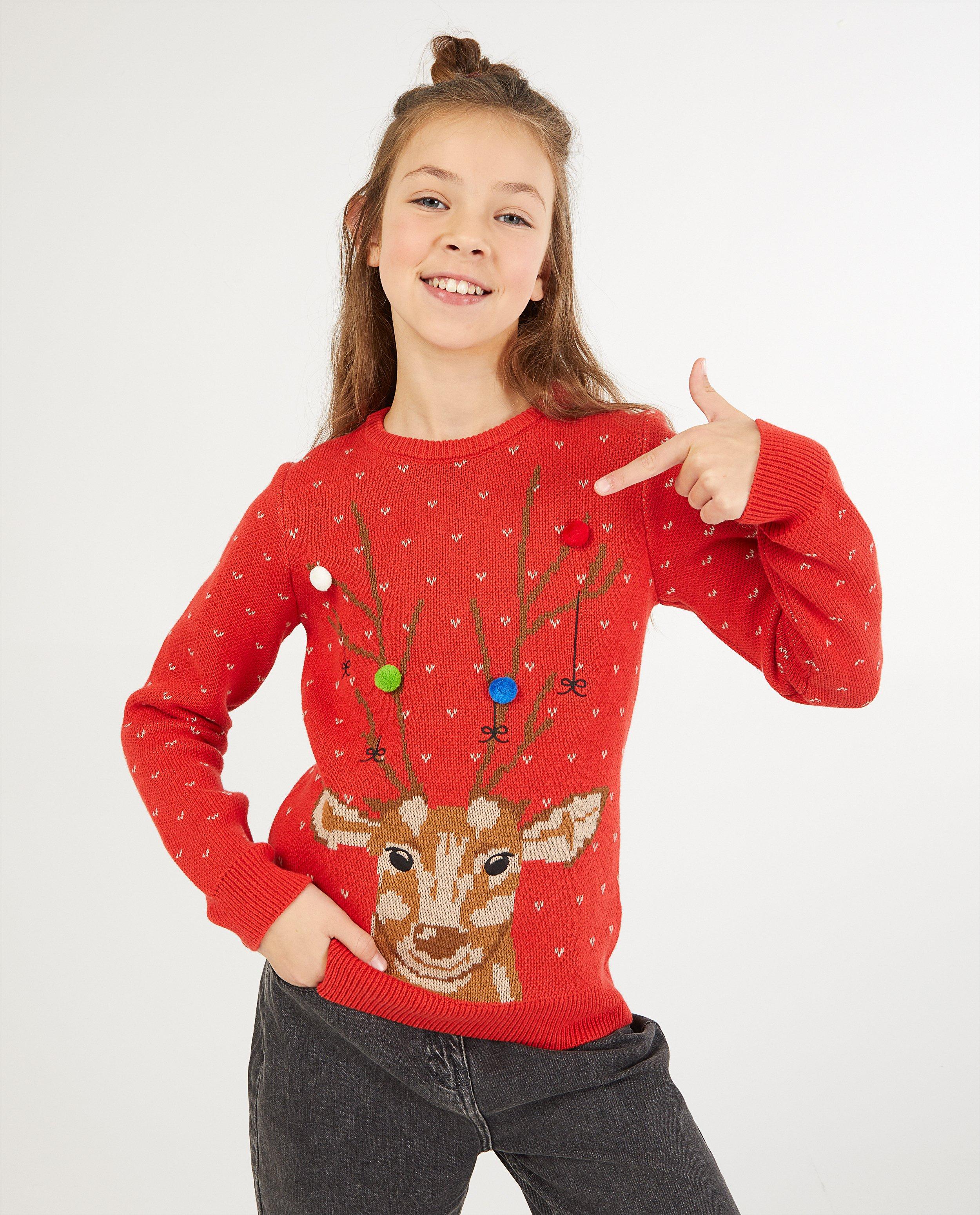 Pull de Noel rouge a imprime 7 14 ans familystoriesJBC Familystories JBC Belgique Belgique