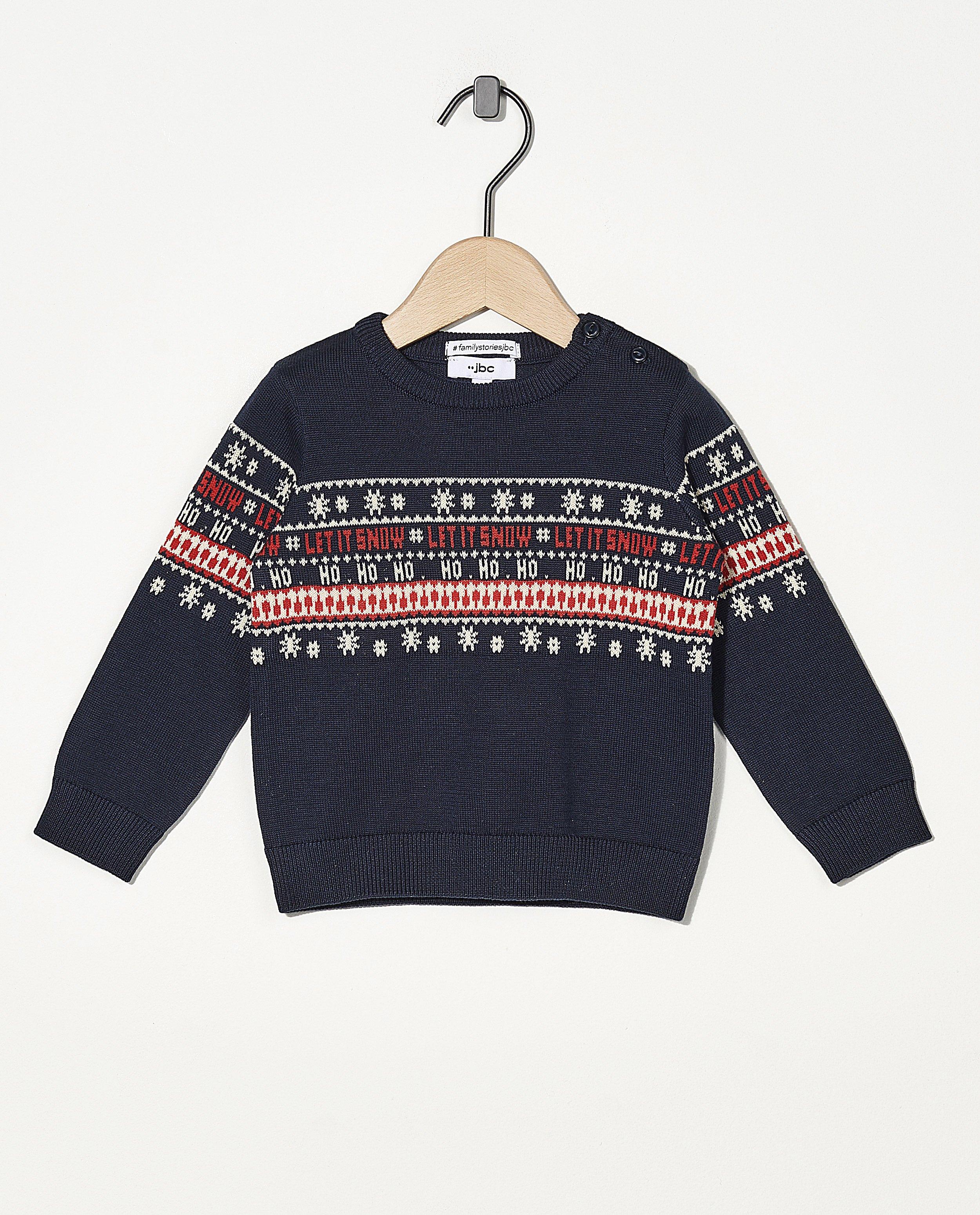 Pull de Noël bleu à inscription - #familystoriesjbc - Familystories