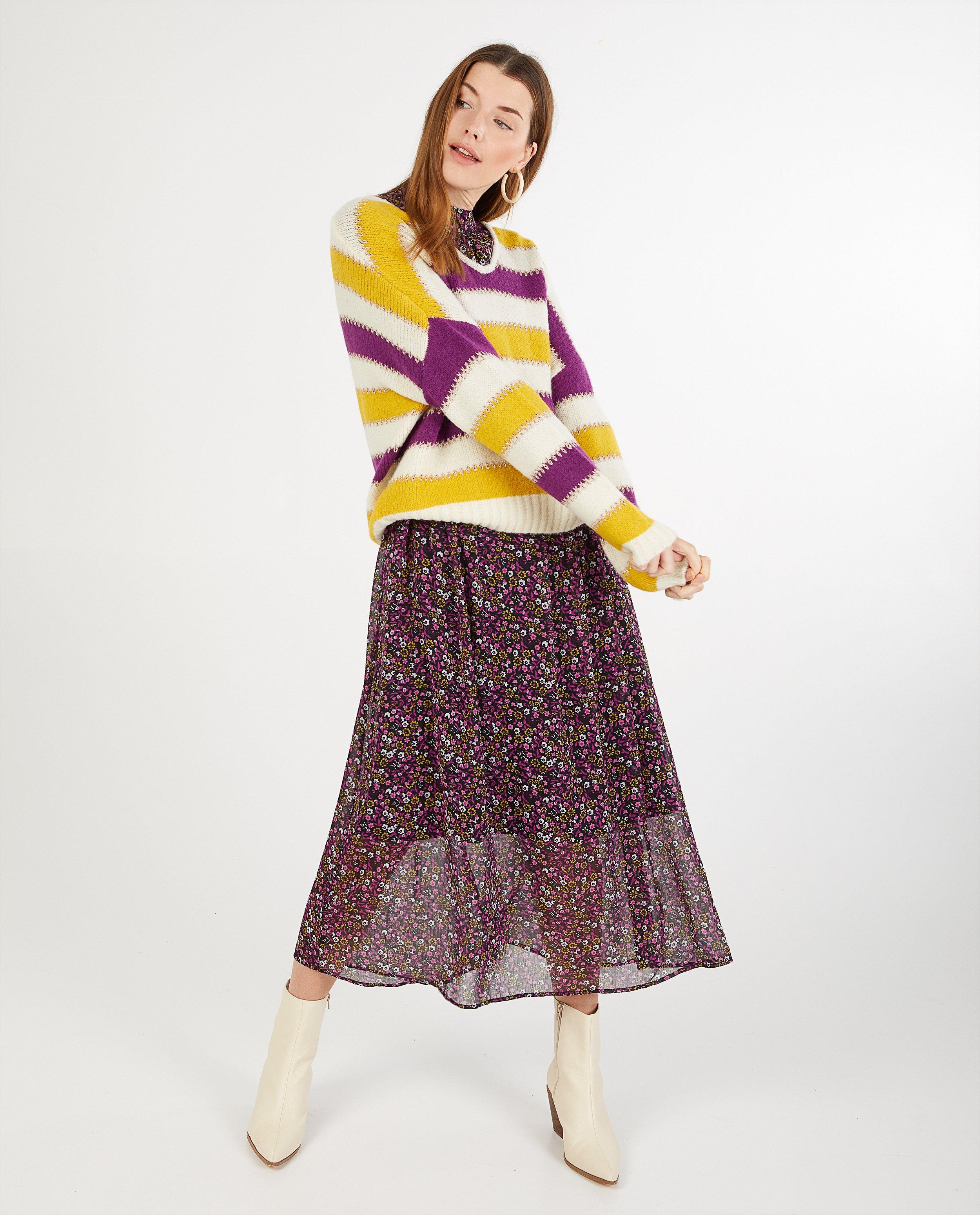 Pull rayé à col en V Karen Damen - avec fil métallisé - Karen Damen