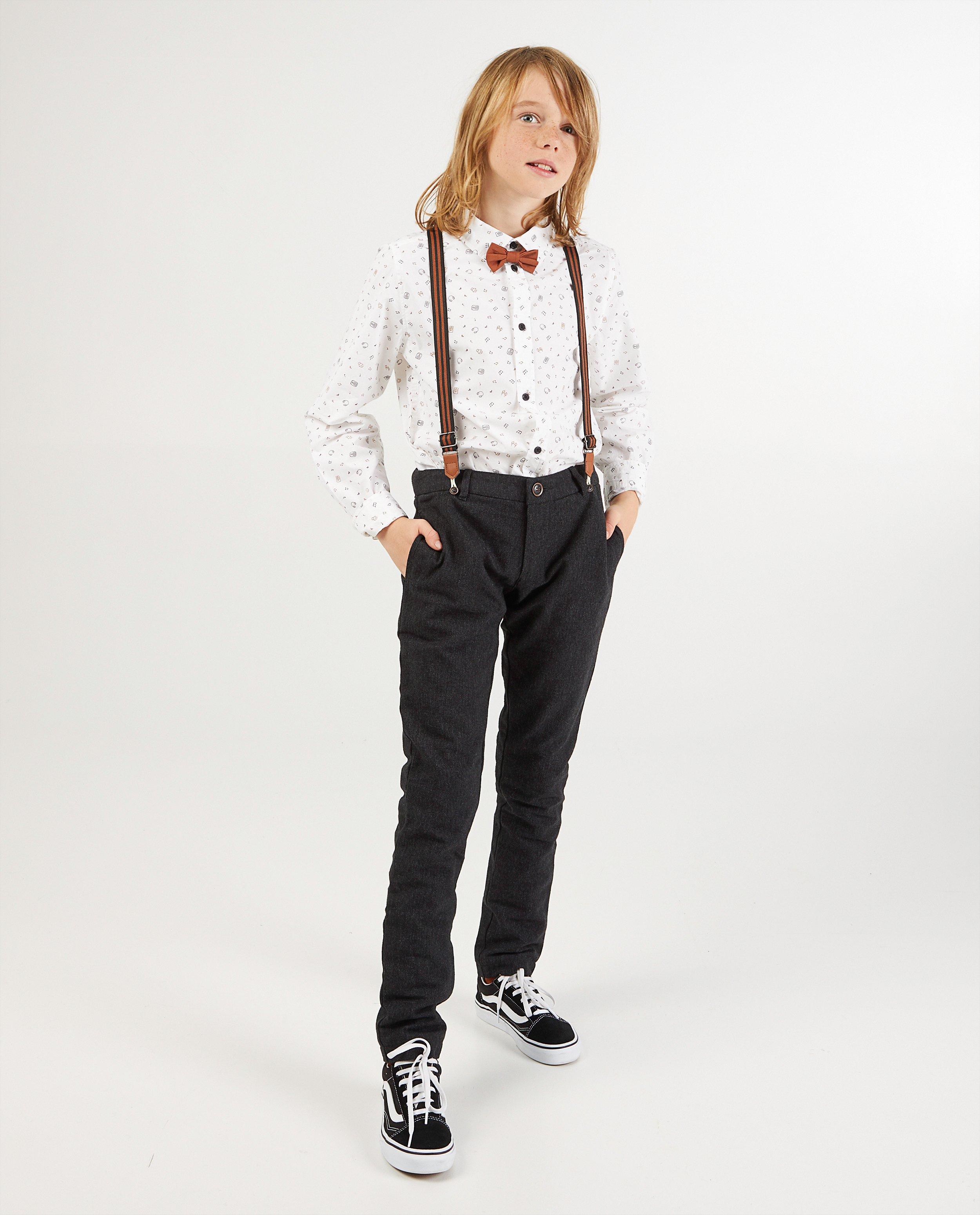 Wit hemd met print + strikje - allover - Fish & Chips