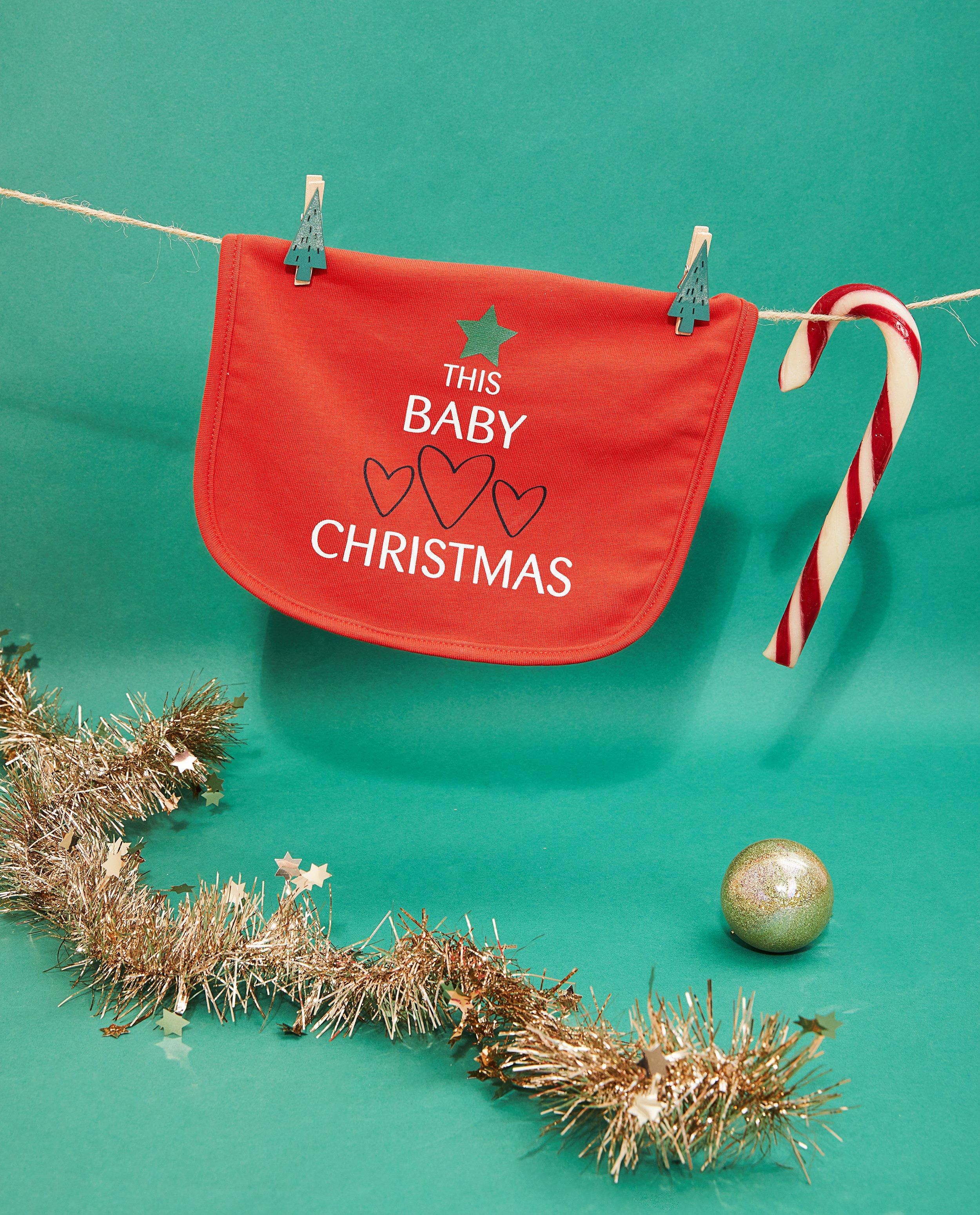 Bavoir de Noël rouge avec une inscription - fermeture à velcro - Familystories