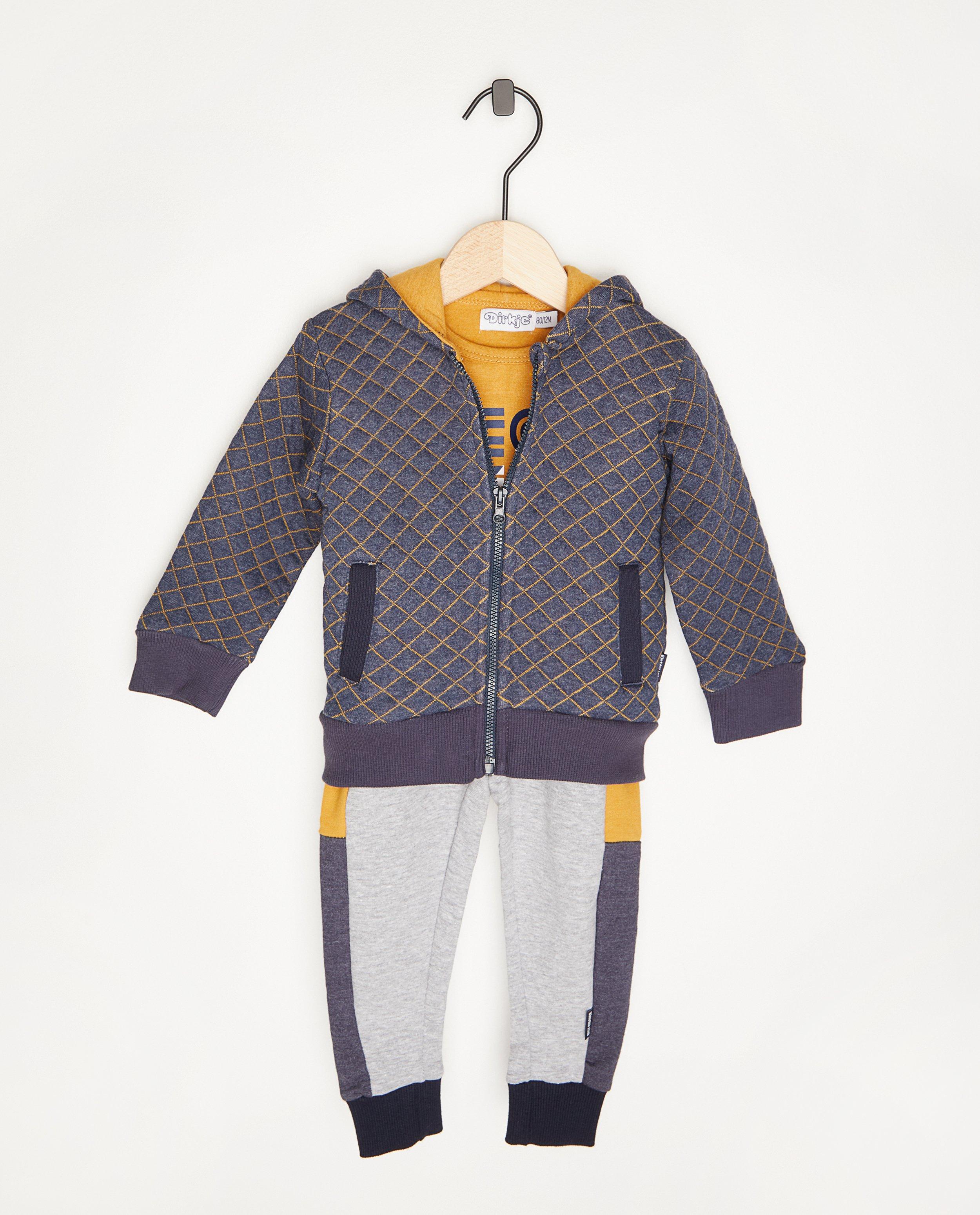 3-delige set: broek, shirt en vest Dirkje - in blauw, grijs en geel - Dirkje
