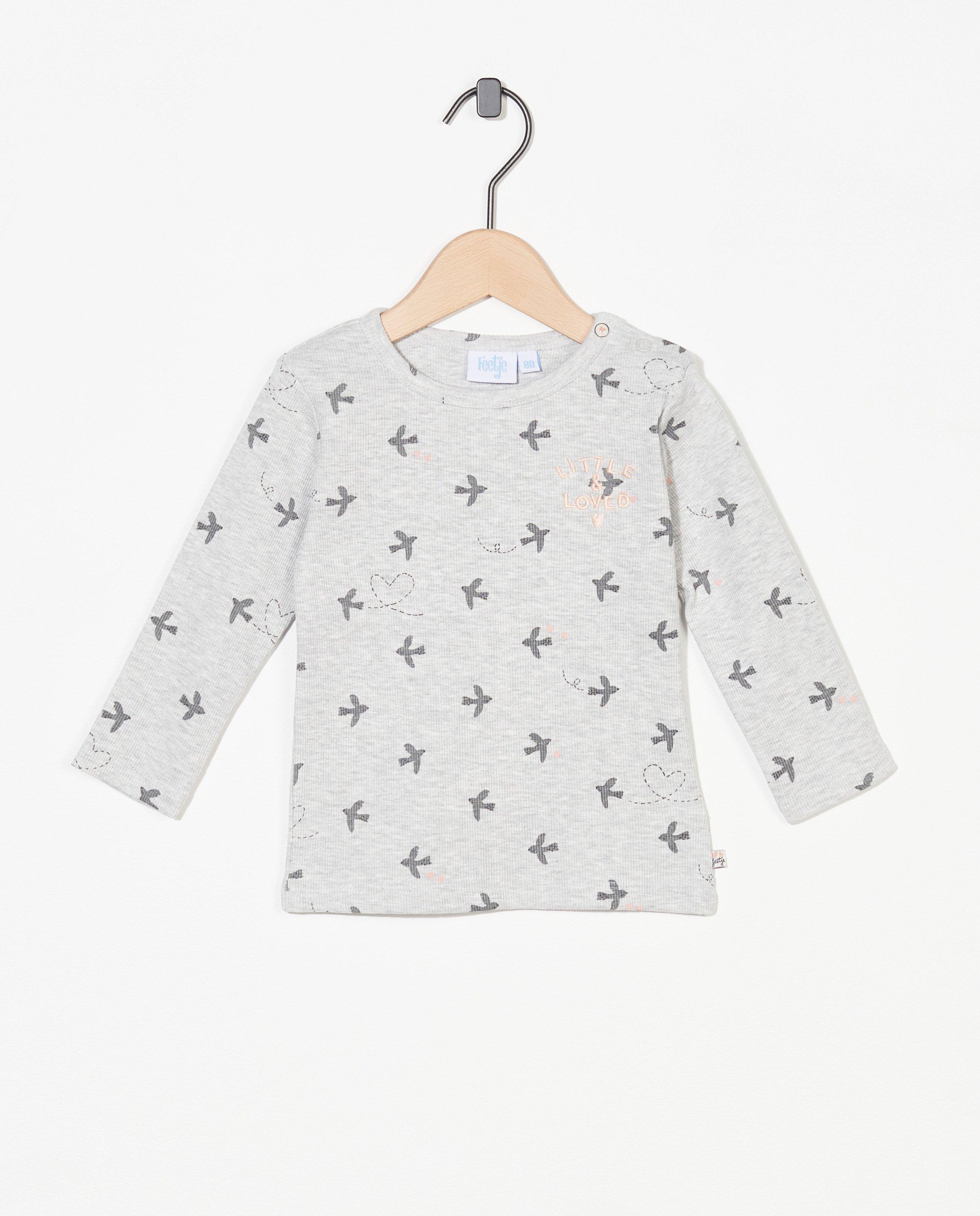 Grijze longsleeve met print Feetje - en ribreliëf - Feetje
