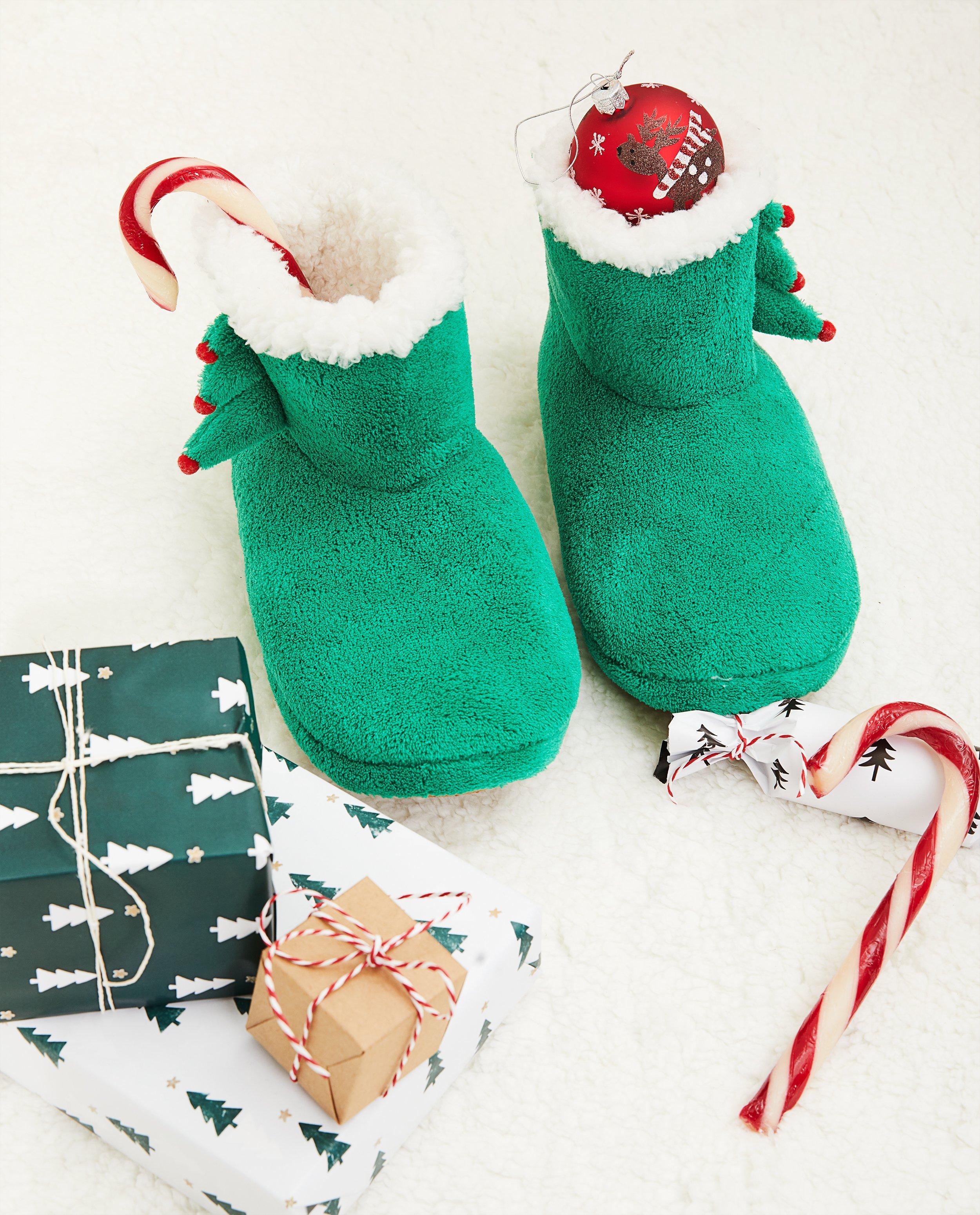 Groene kerstpantoffels, maat 33-40 - kerstboom - JBC