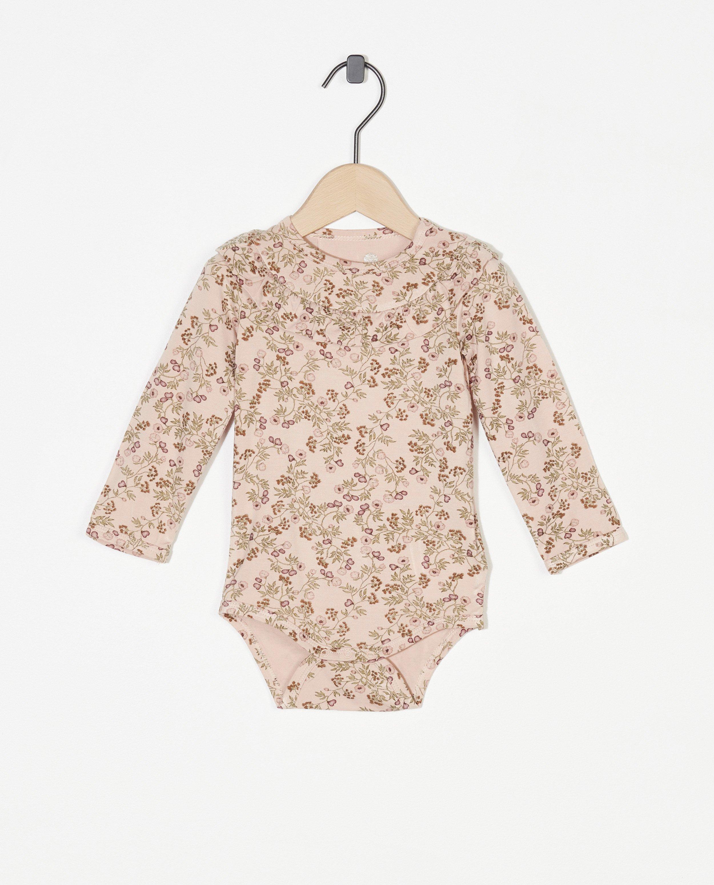 Roze romper met bloemetjes Enfant - ruffles halsuitsnijding - Enfant