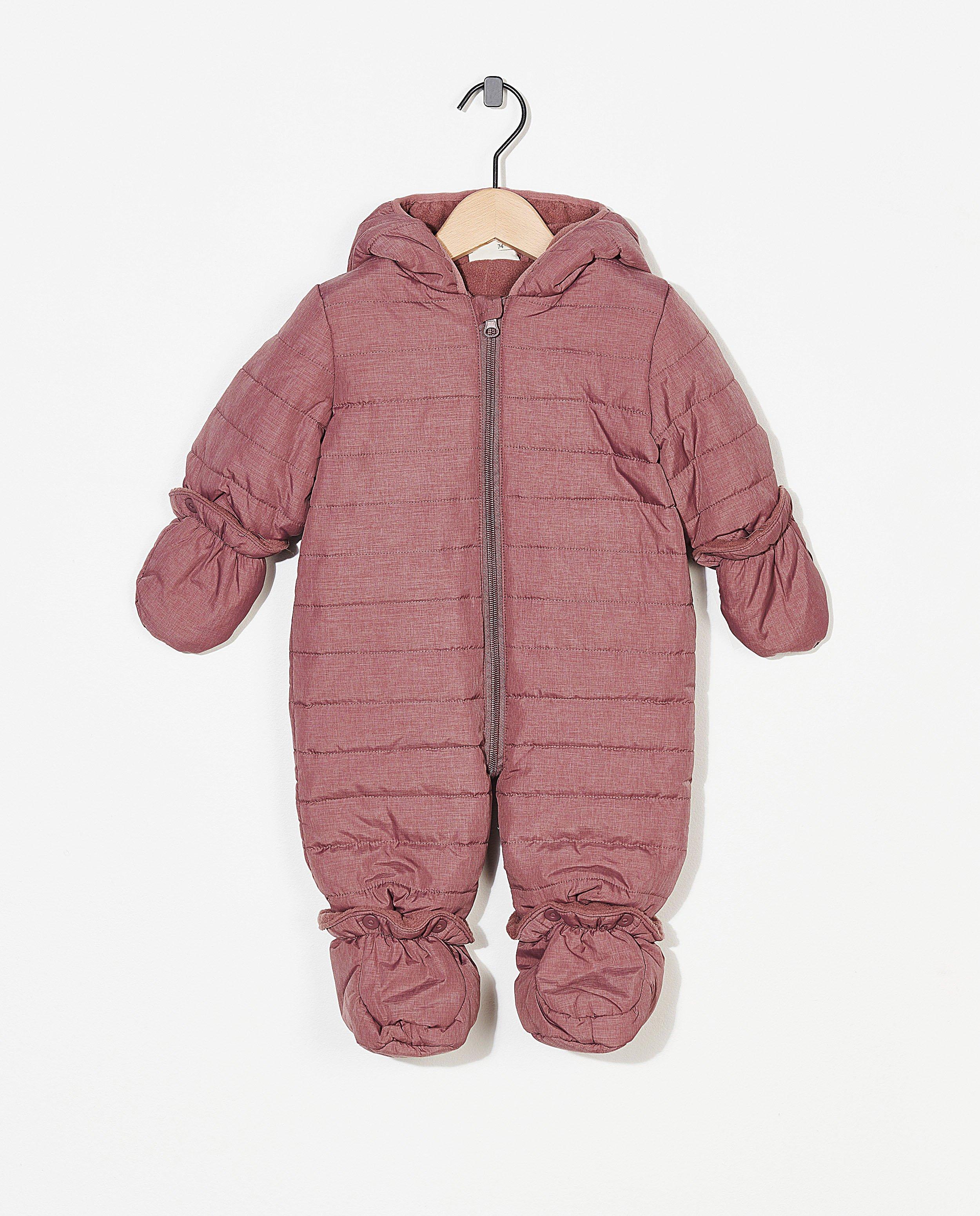 Roze jas met wanten en voetjes Fixoni - met fleece - Fixoni