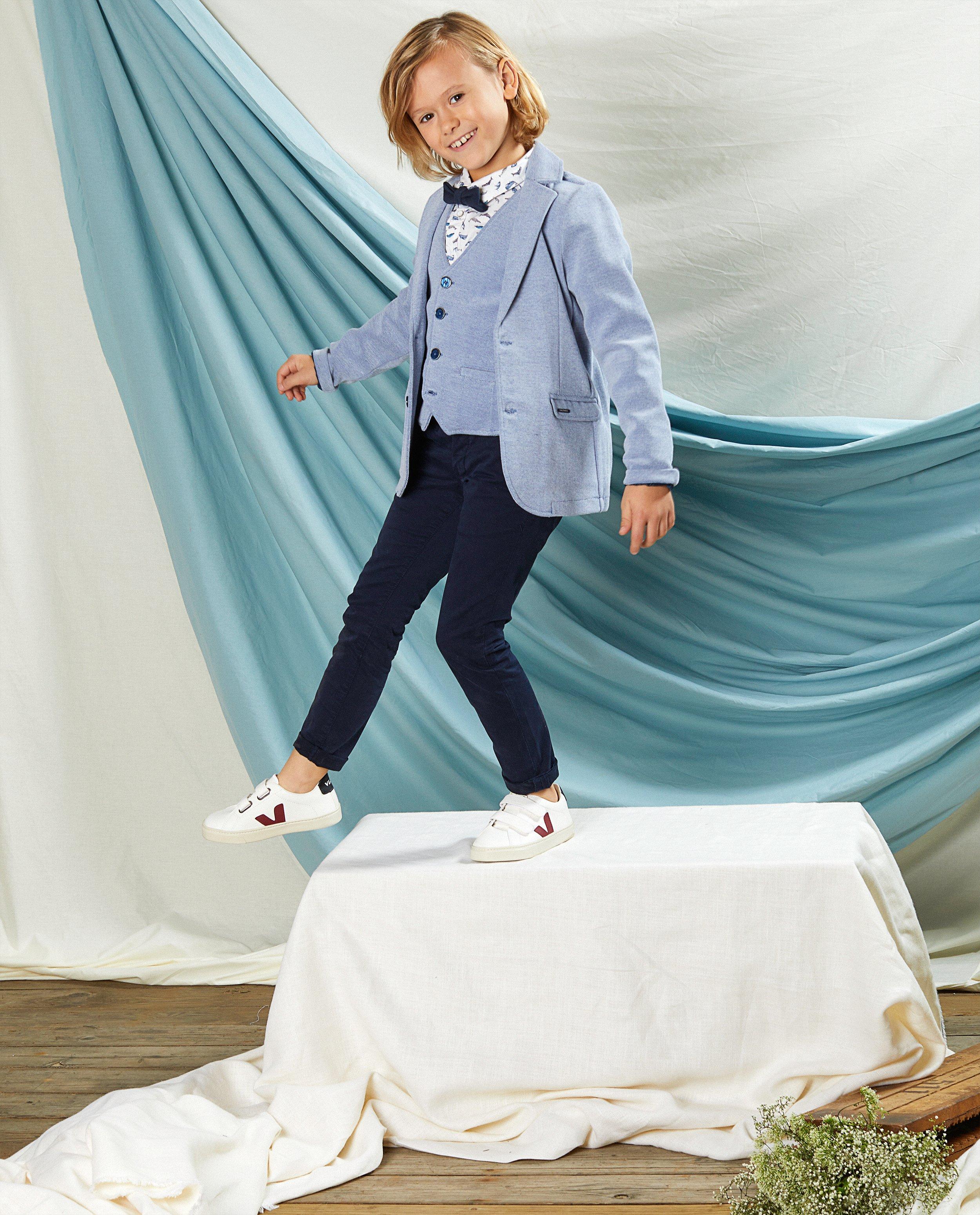 Lichtblauwe blazer Communie - met allover print - Kidz Nation