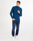 Pull à col roulé bleu en coton bio - fin tricot - Iveo