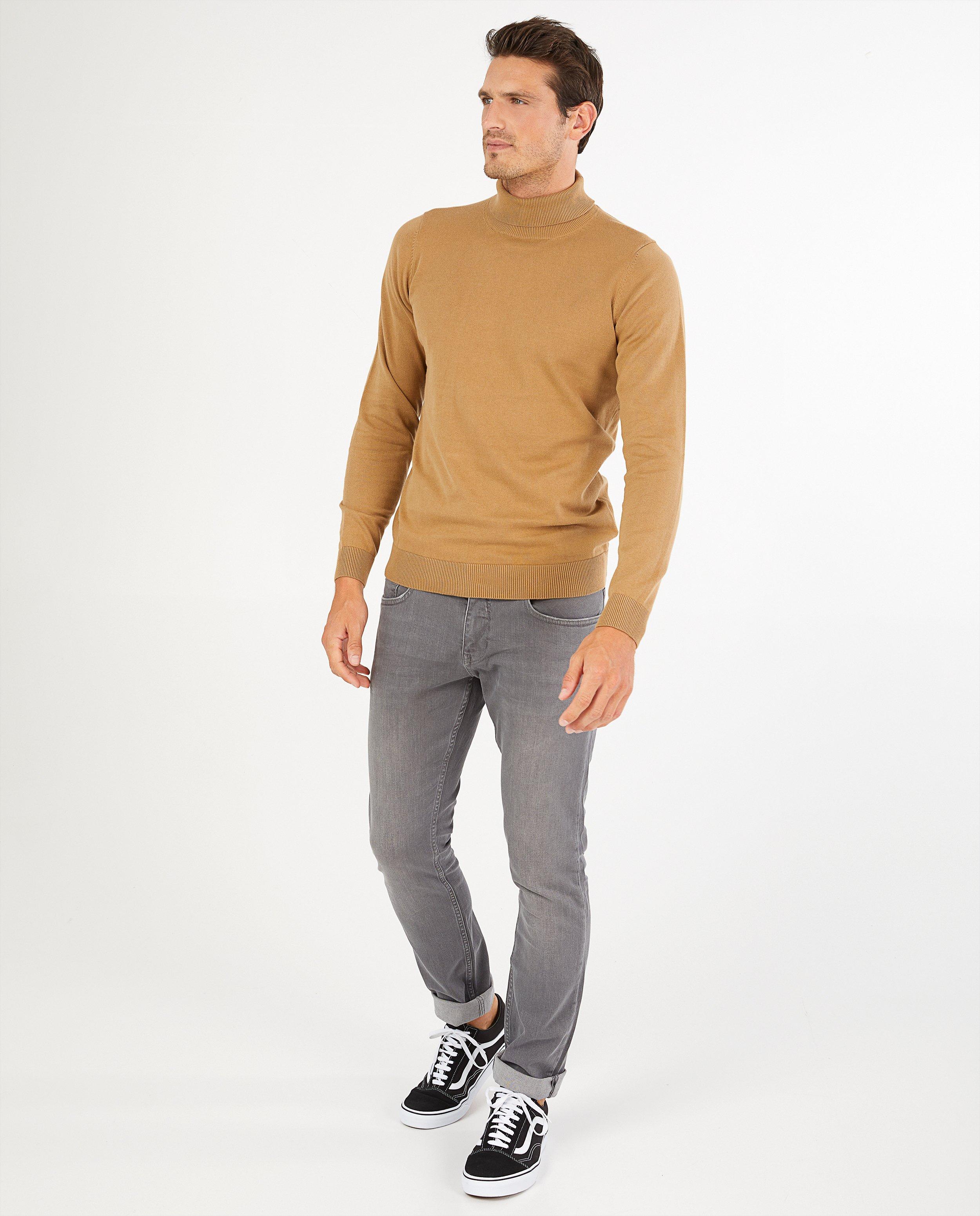 Beige coltrui van biokatoen - van fijne brei - Iveo