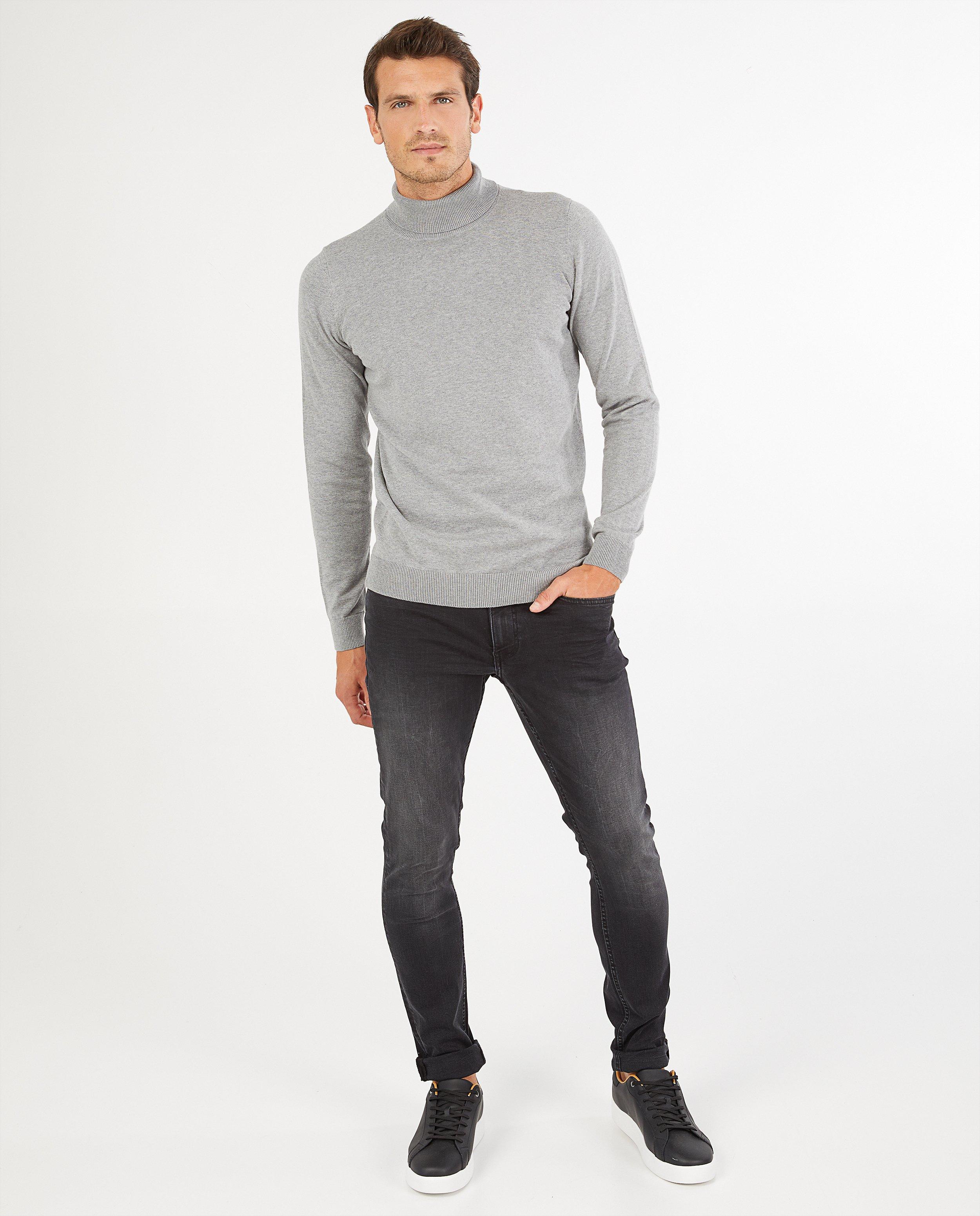 Pull à col roulé gris en coton bio - fin tricot - Iveo