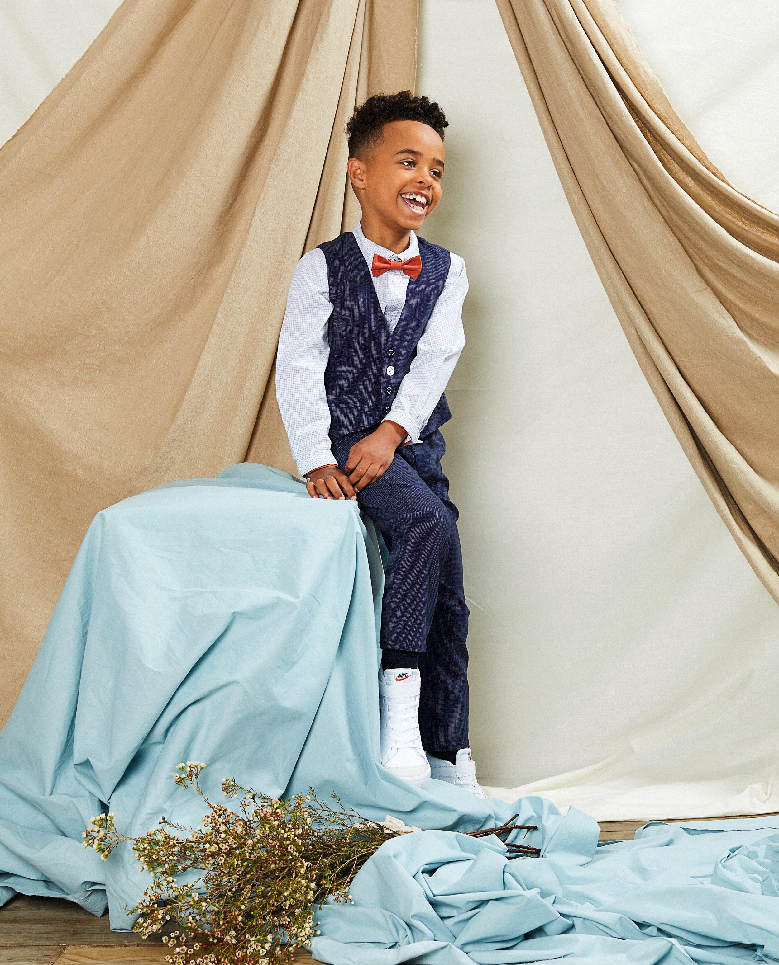 Gilet bleu à pois Communion - imprimé intégral - Kidz Nation