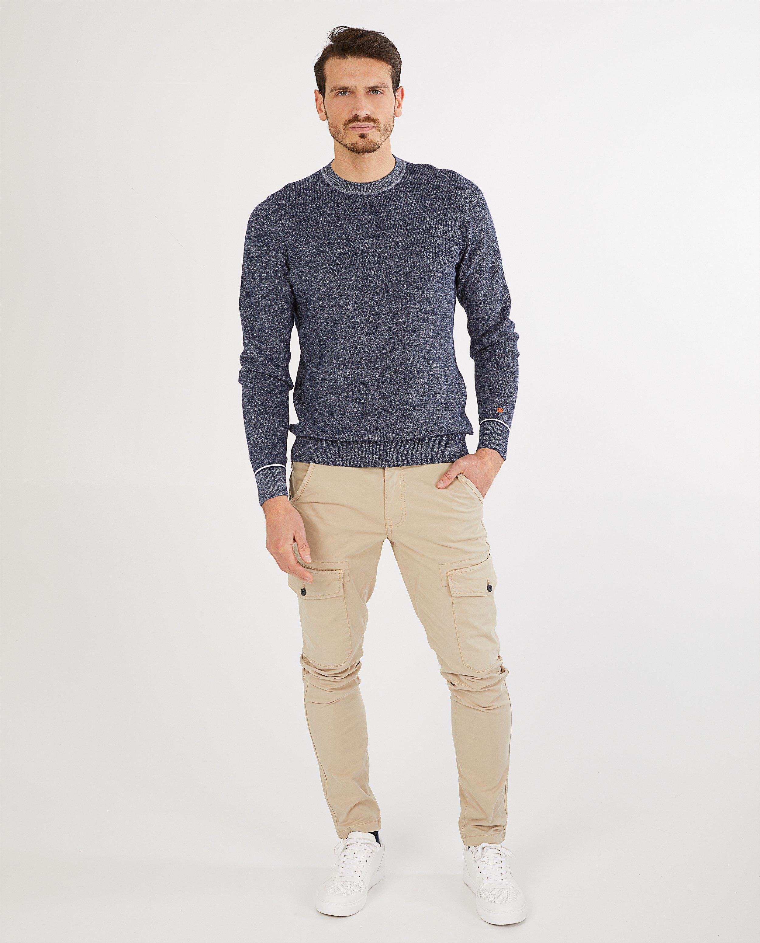 Pull bleu en coton bio - chiné - Quarterback