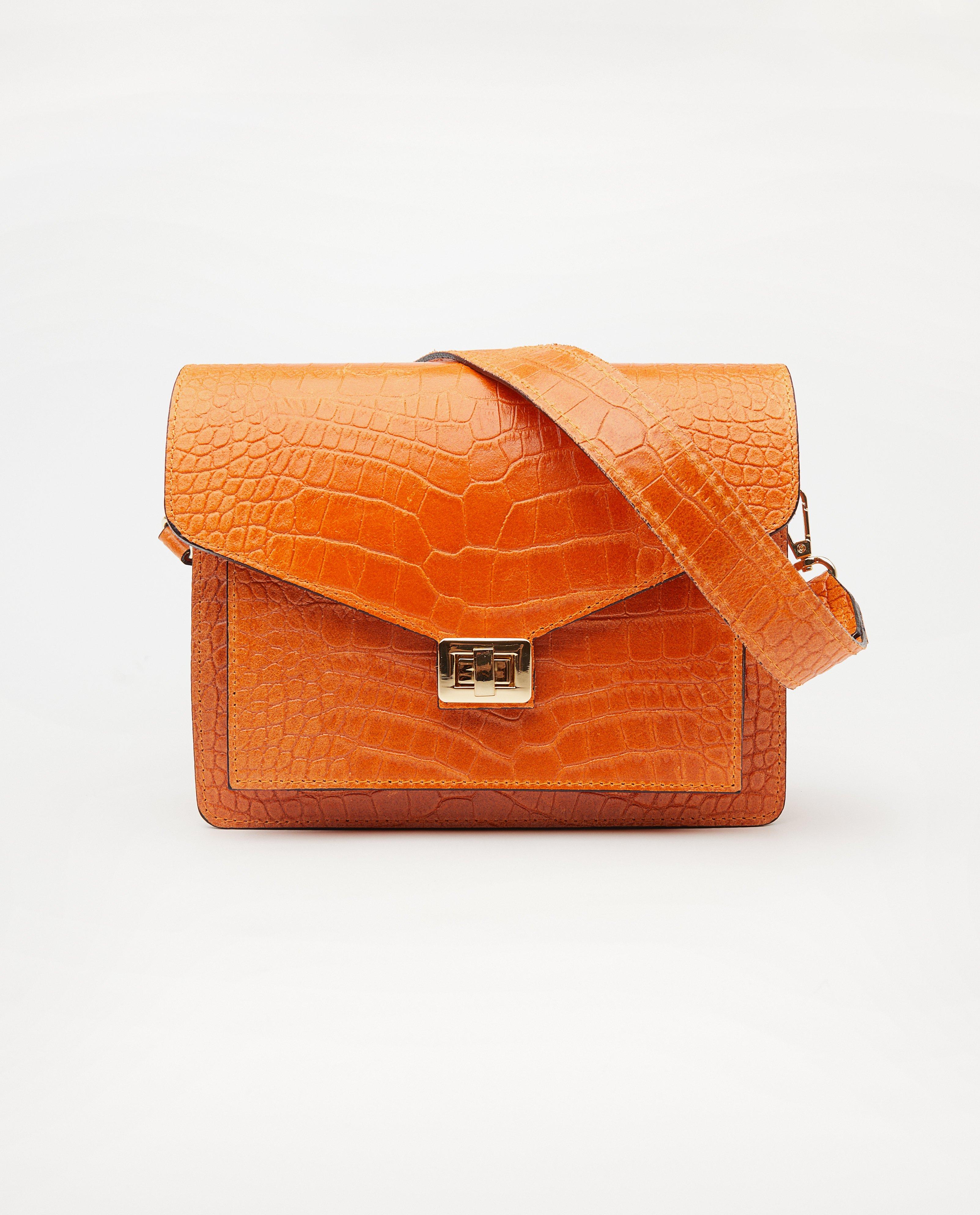 Sac à main orange en cuir - imprimé rainuré - JBC