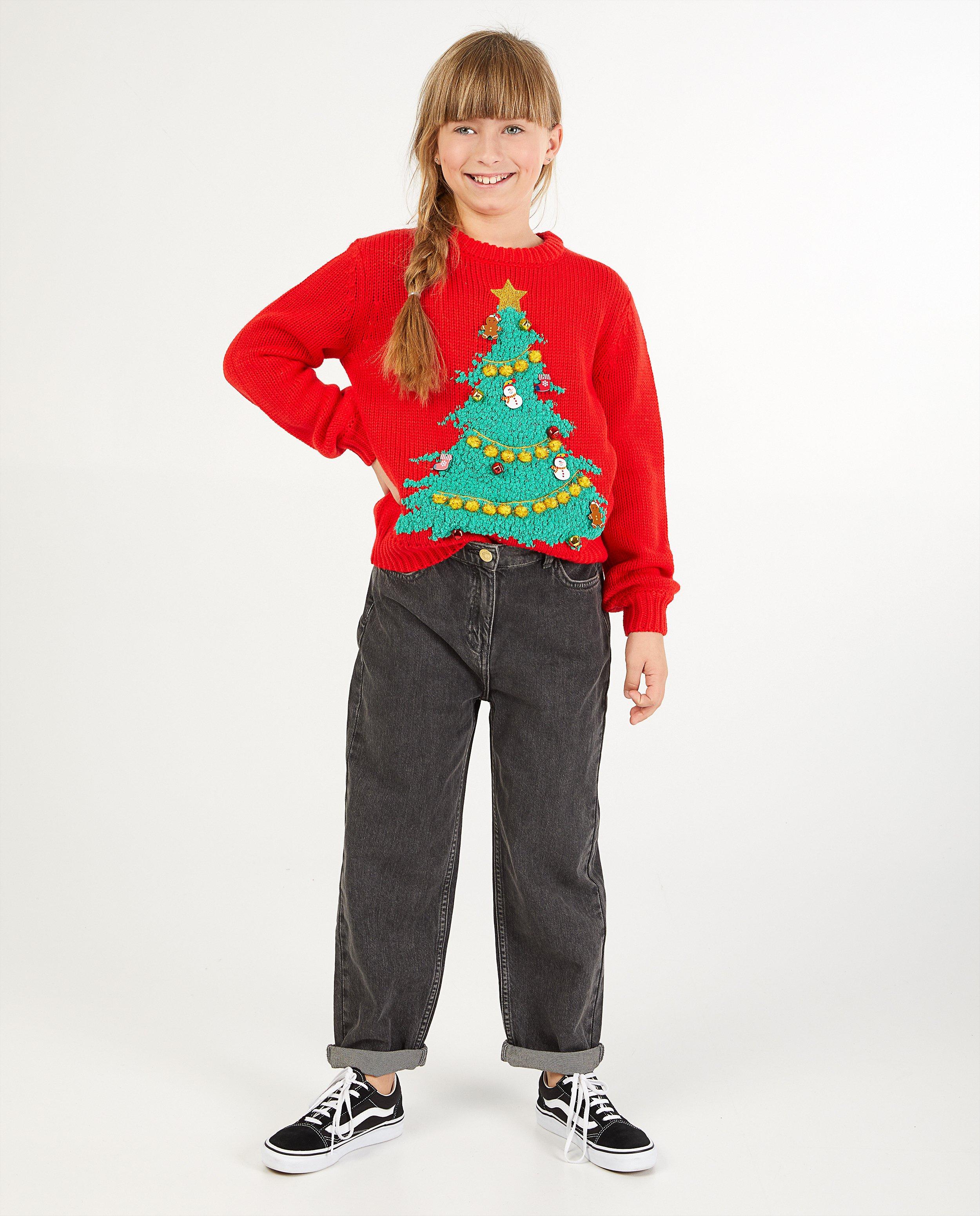 Rode trui met kerstboom - met hangertjes - Fish & Chips