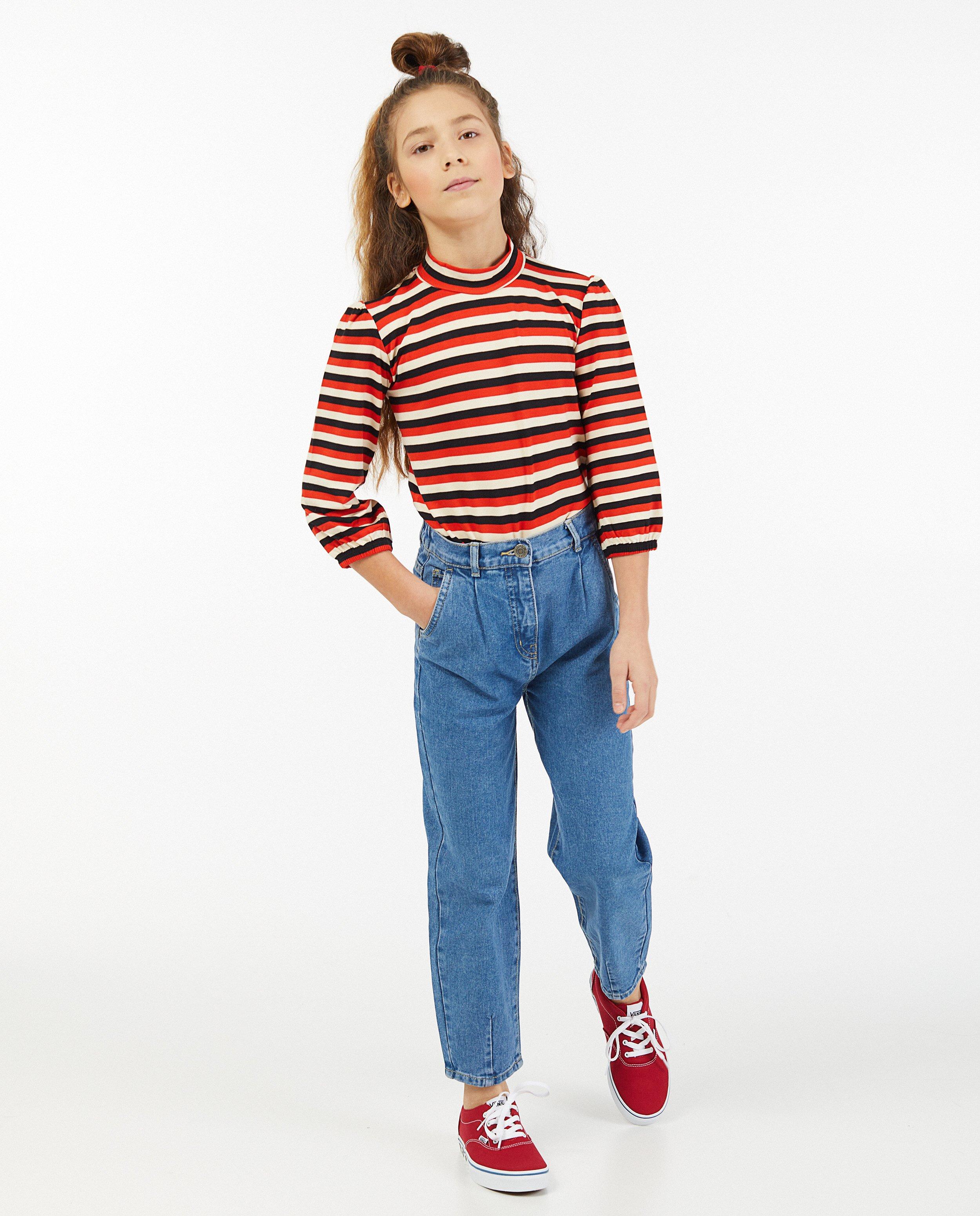 Blauwe slouchy denim Billie, 7-14 jaar - elastische tailleband - Fish & Chips