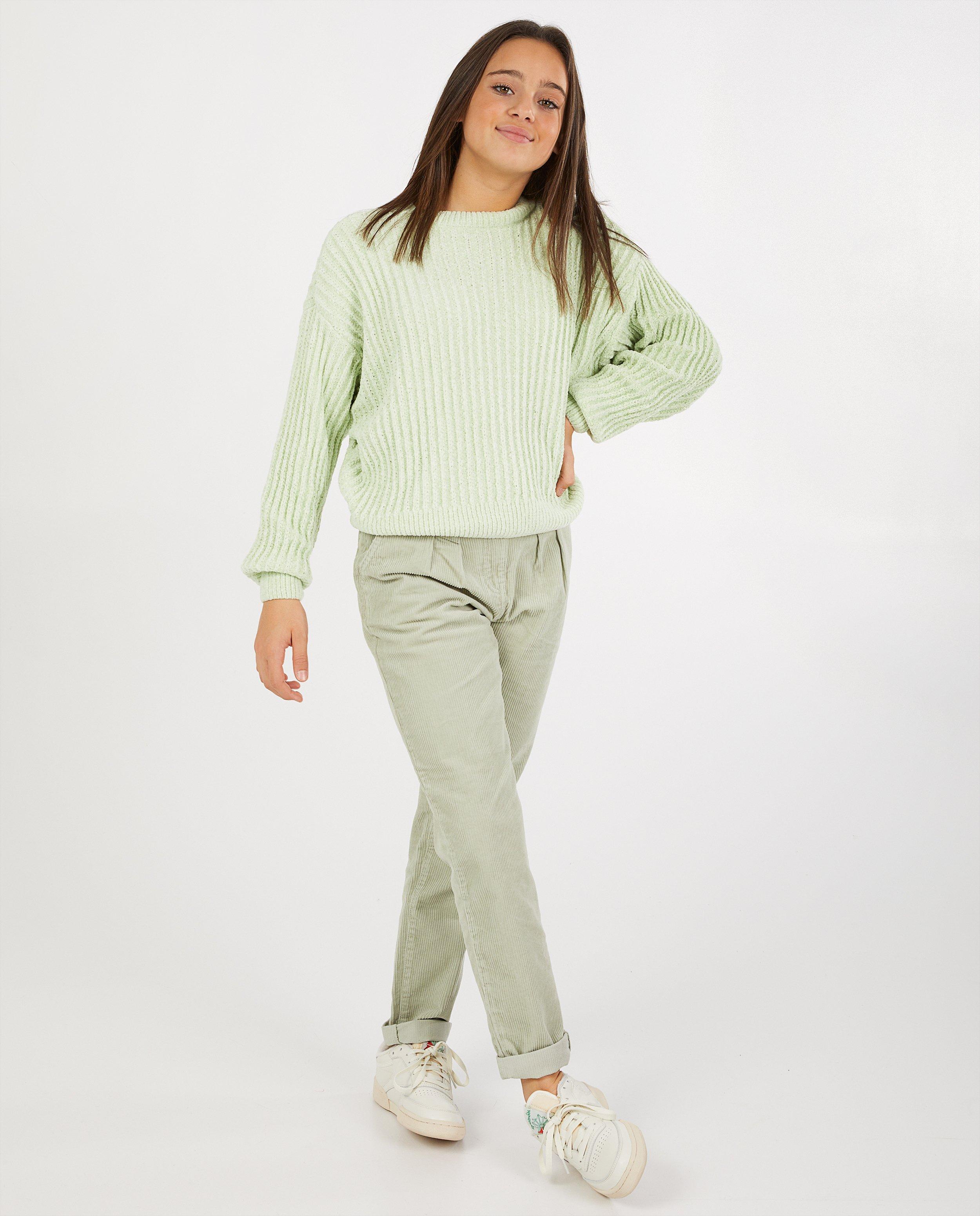 Pull vert pâle en fil chenille - en tricot - Groggy