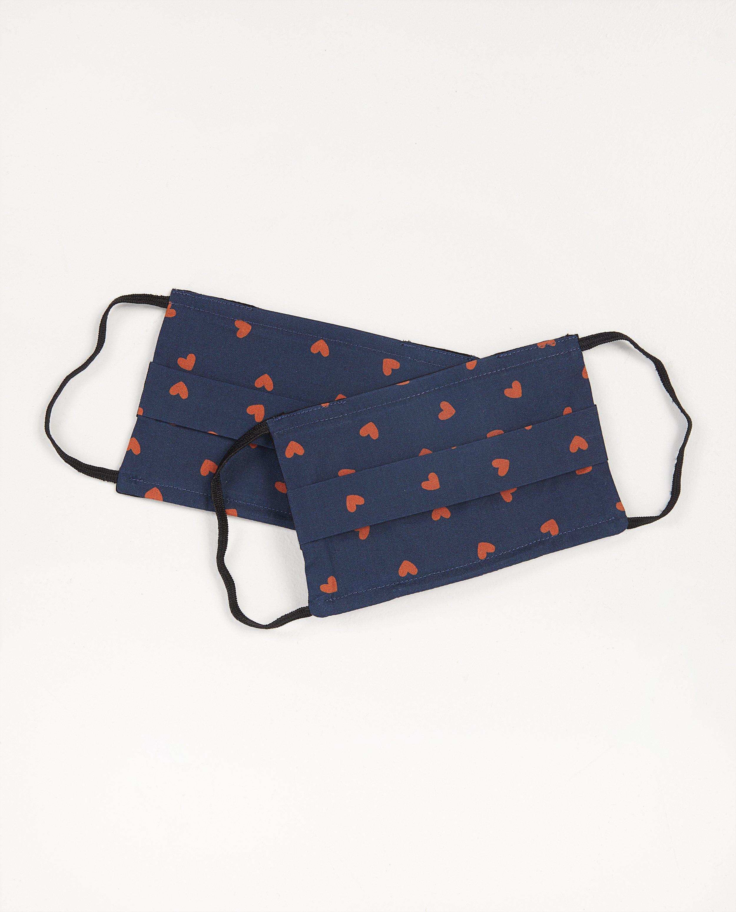 2 blauwe mondmaskers met hartjes - set van 2 - JBC
