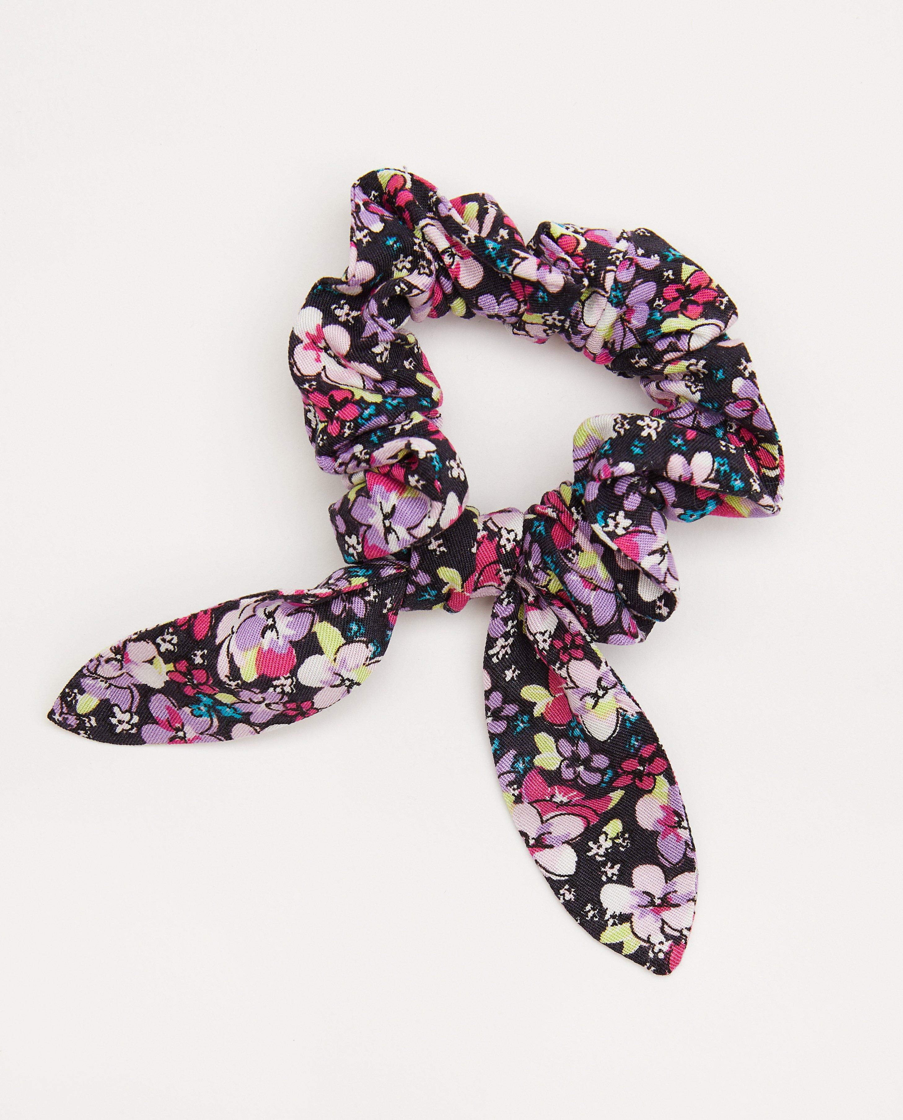 Blauwe scrunchie met strik - en bloemenprint - Milla Star