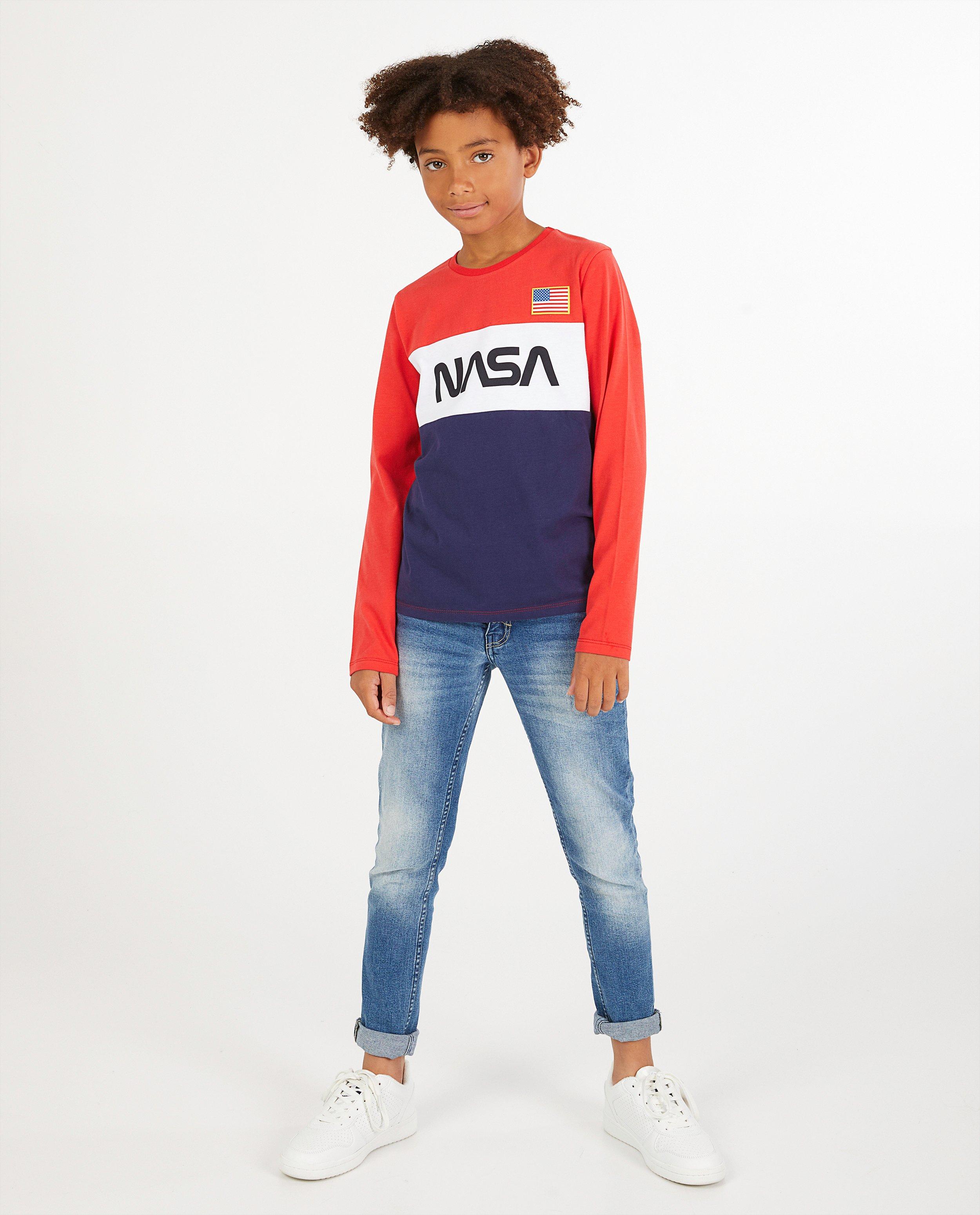 T-shirt à manches longues avec inscription NASA - rouge, blanc et bleu - NASA