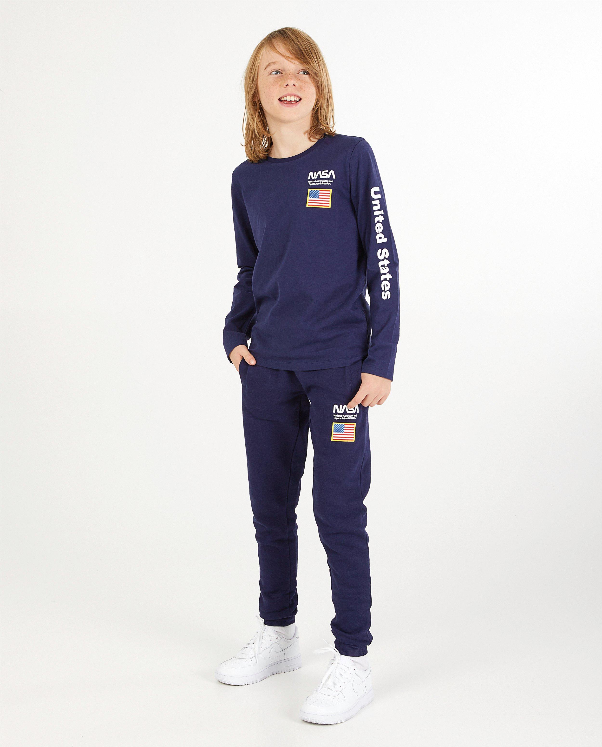 T-shirt bleu à manches longues, imprimé NASA - stretch - NASA