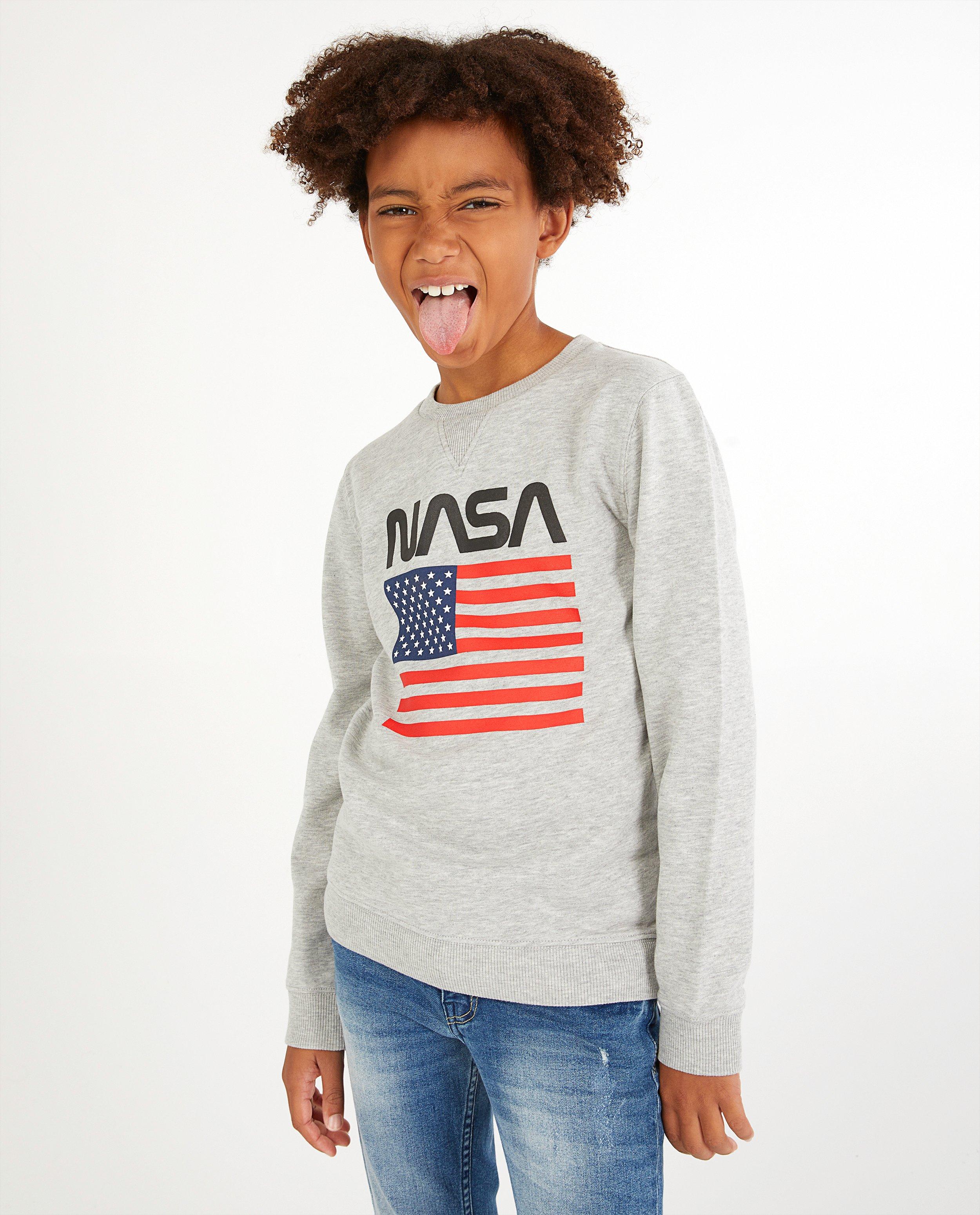 Grijze sweater met print NASA gemeleerd NASA JBC Belgie Belgie